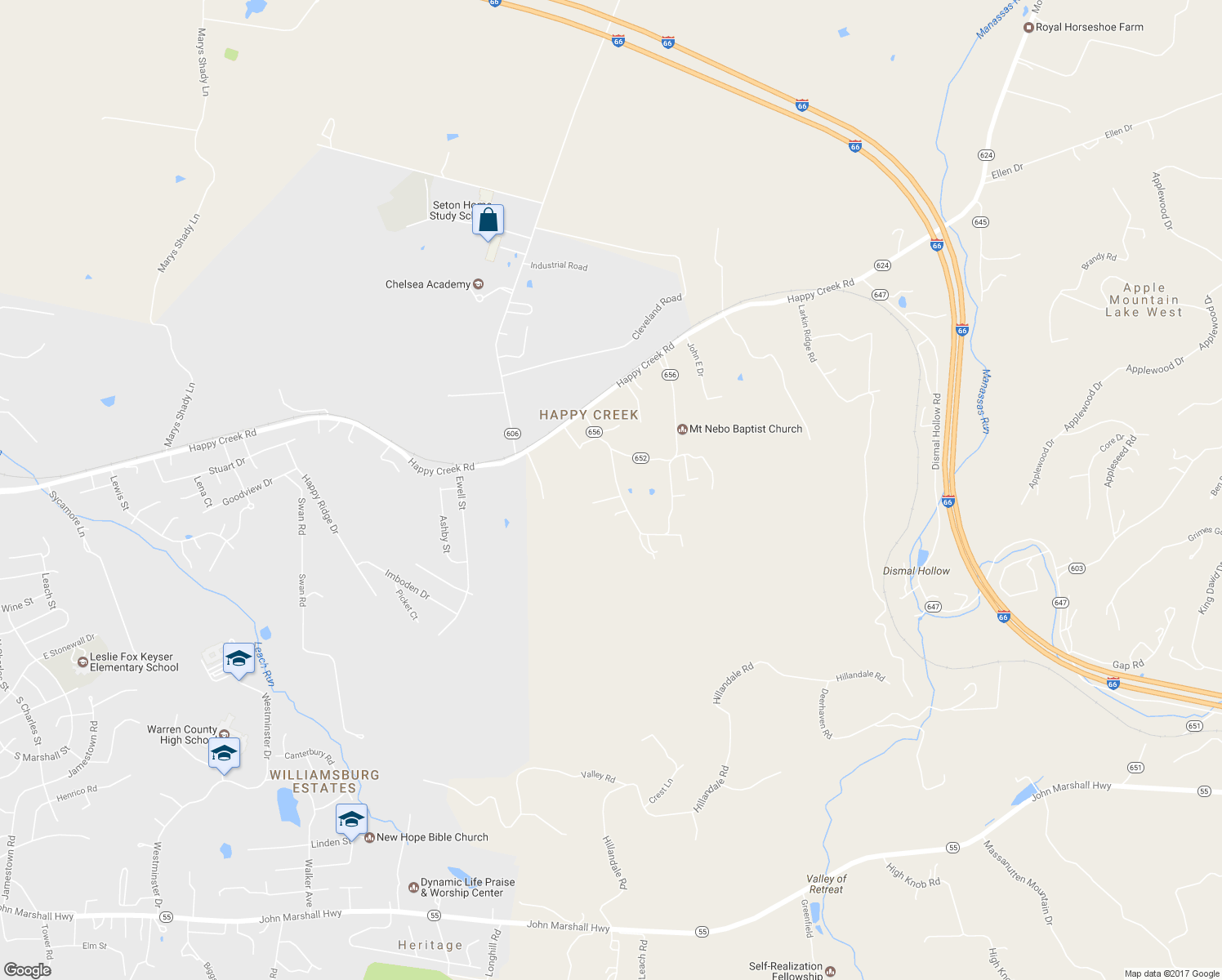 map of restaurants, bars, coffee shops, grocery stores, and more near 508 Loop Road in Front Royal
