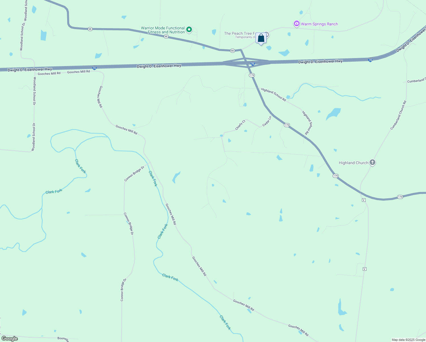 map of restaurants, bars, coffee shops, grocery stores, and more near Kimber Ridge in Boonville
