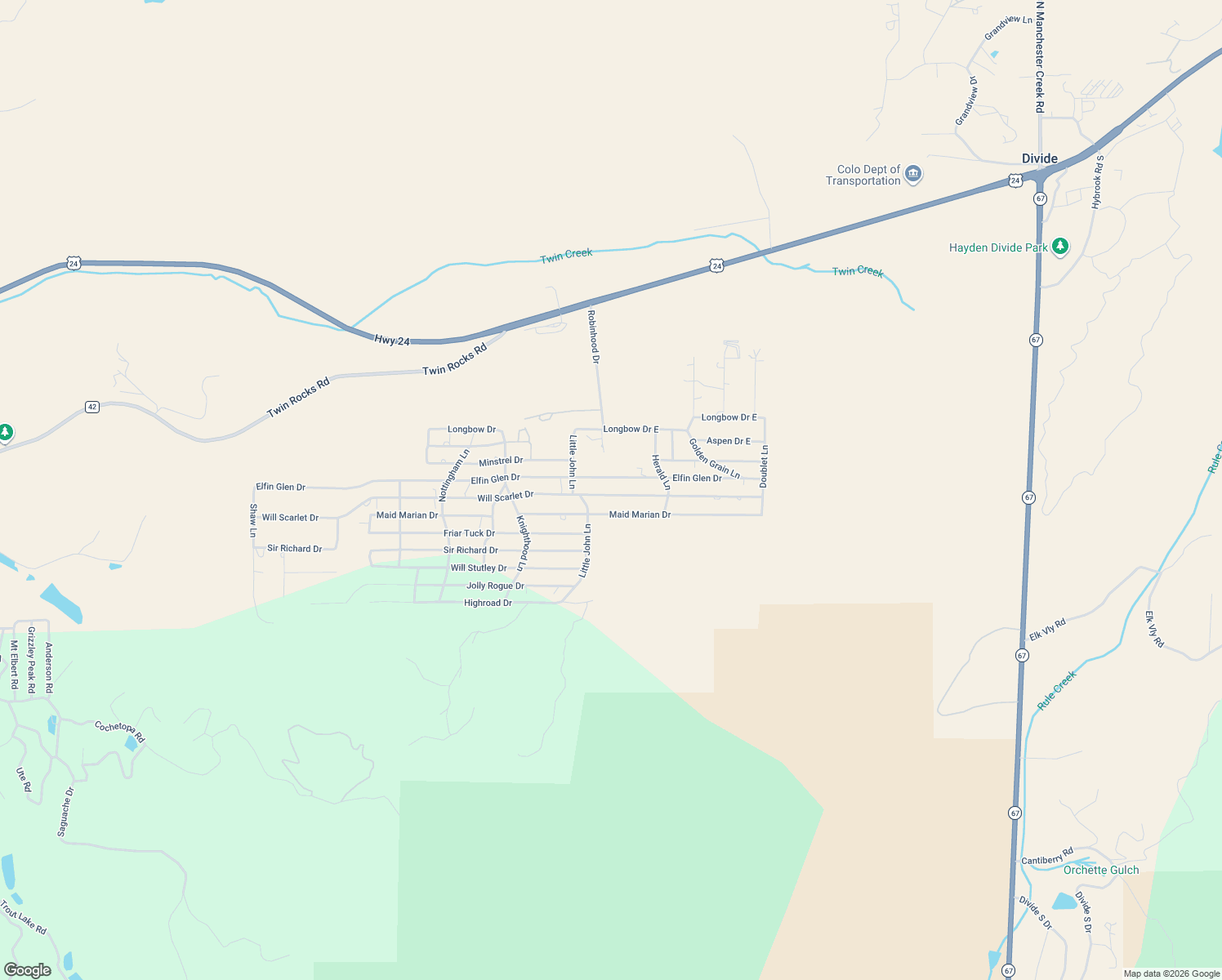 map of restaurants, bars, coffee shops, grocery stores, and more near 589 Maid Marian Drive in Divide