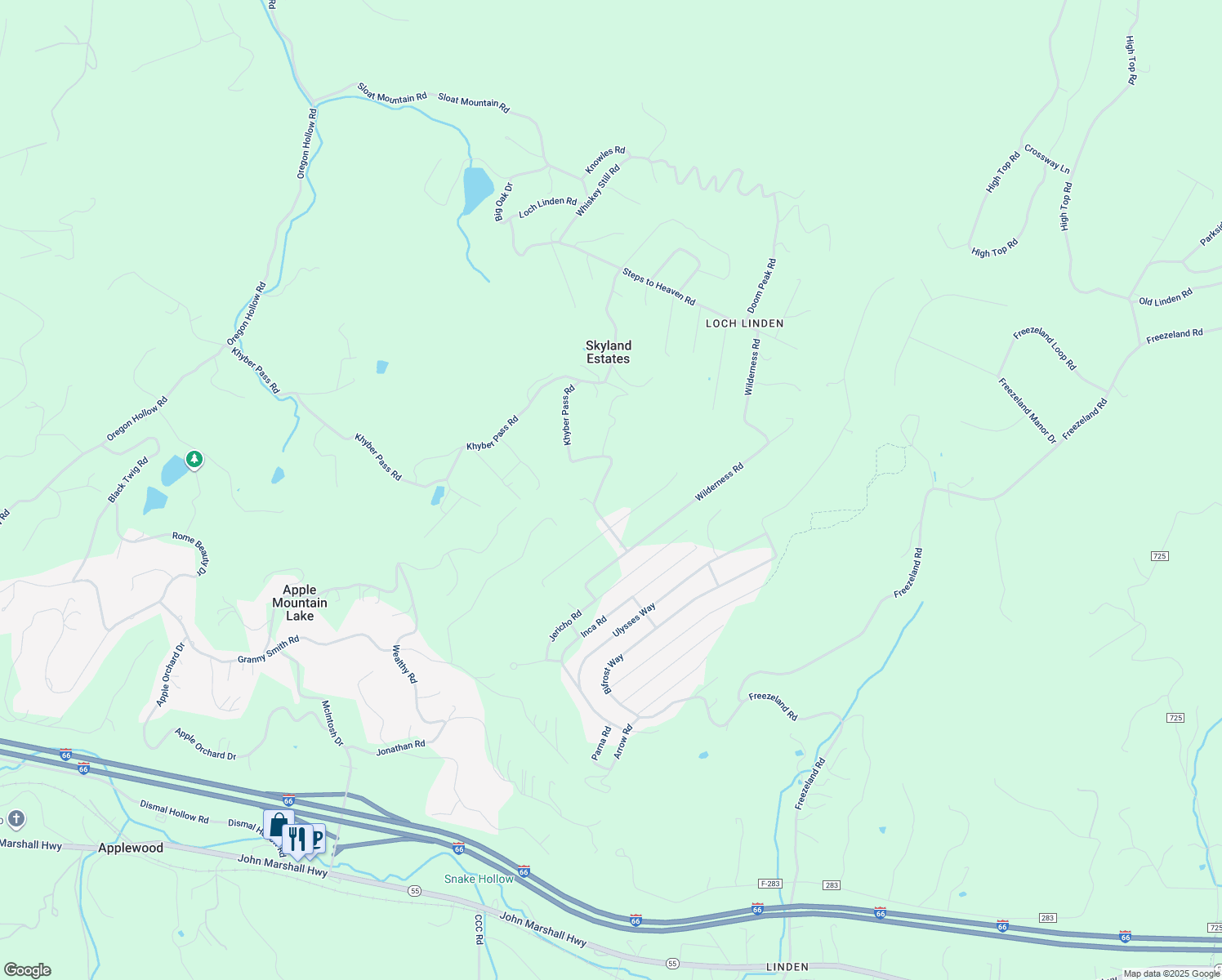 map of restaurants, bars, coffee shops, grocery stores, and more near 1739 Khyber Pass Rd in Linden