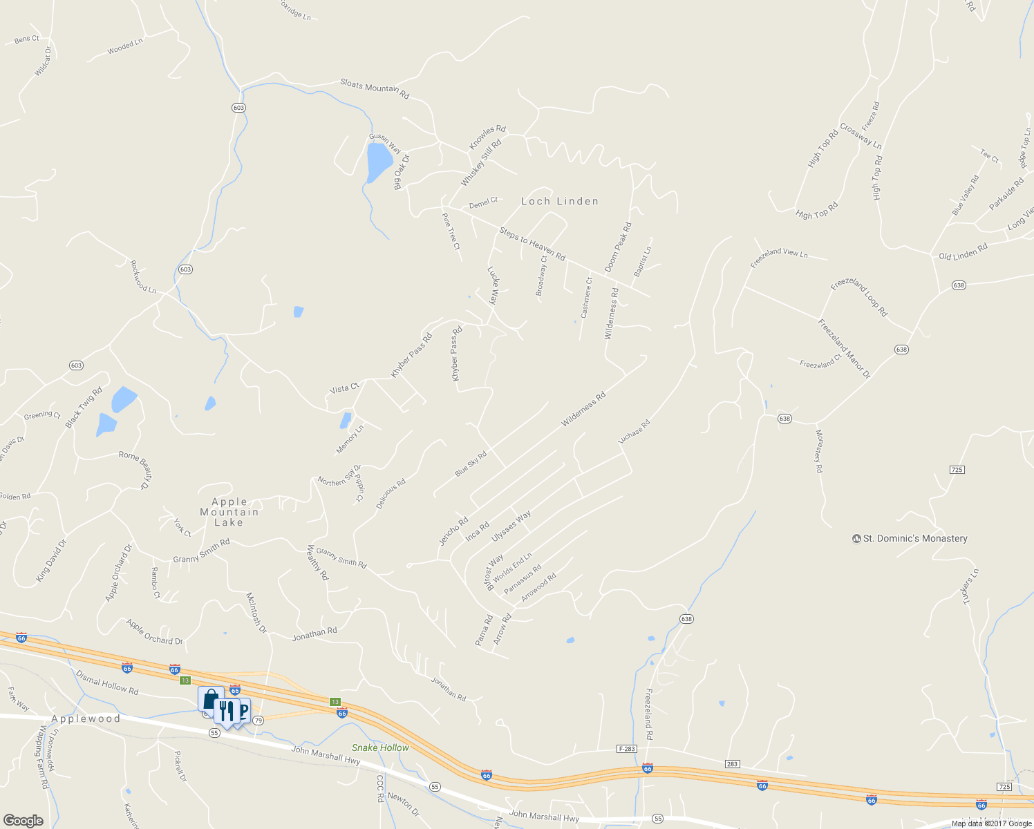 map of restaurants, bars, coffee shops, grocery stores, and more near 387 Blue Sky Road in Linden