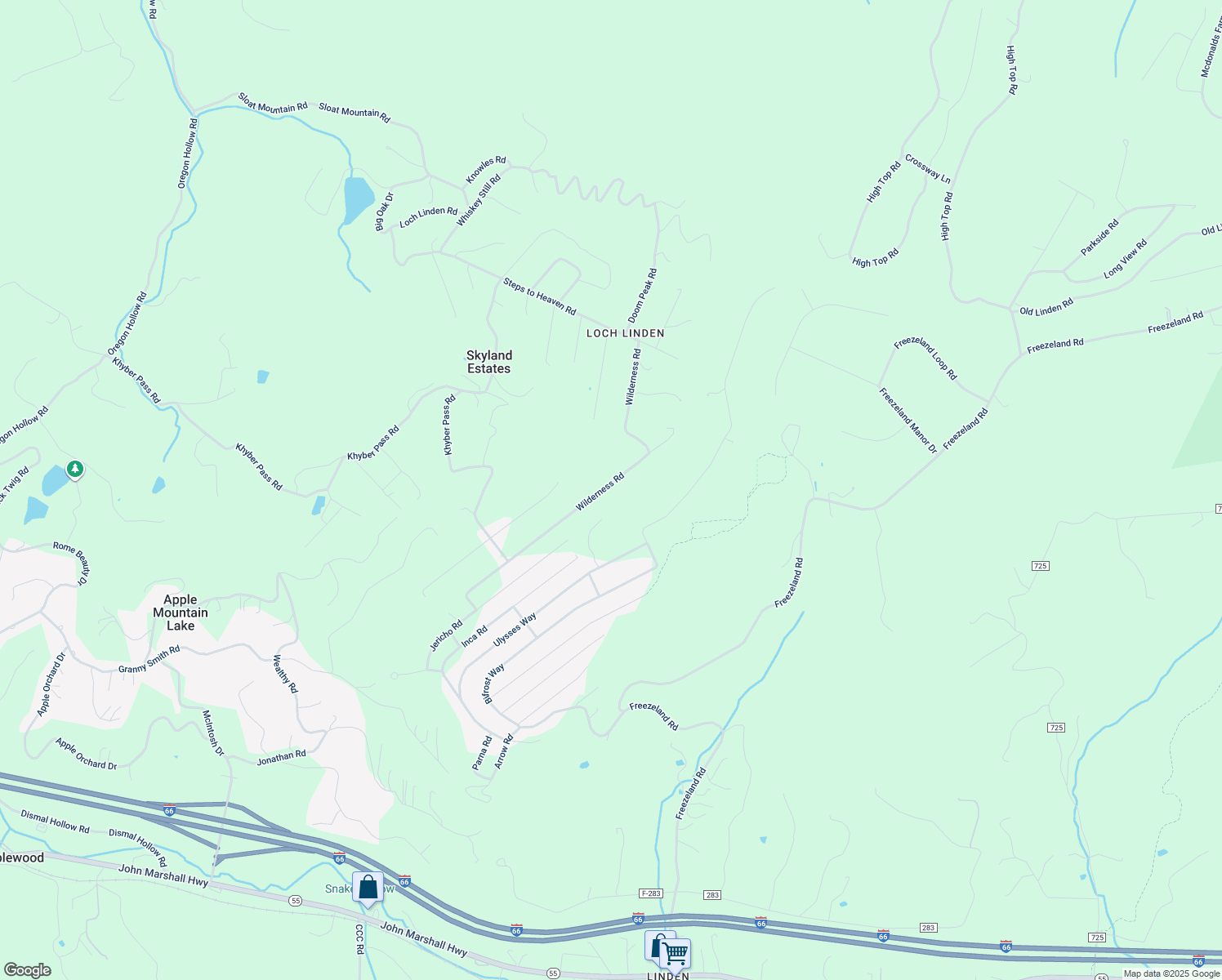 map of restaurants, bars, coffee shops, grocery stores, and more near 540 Wilderness Road in Linden