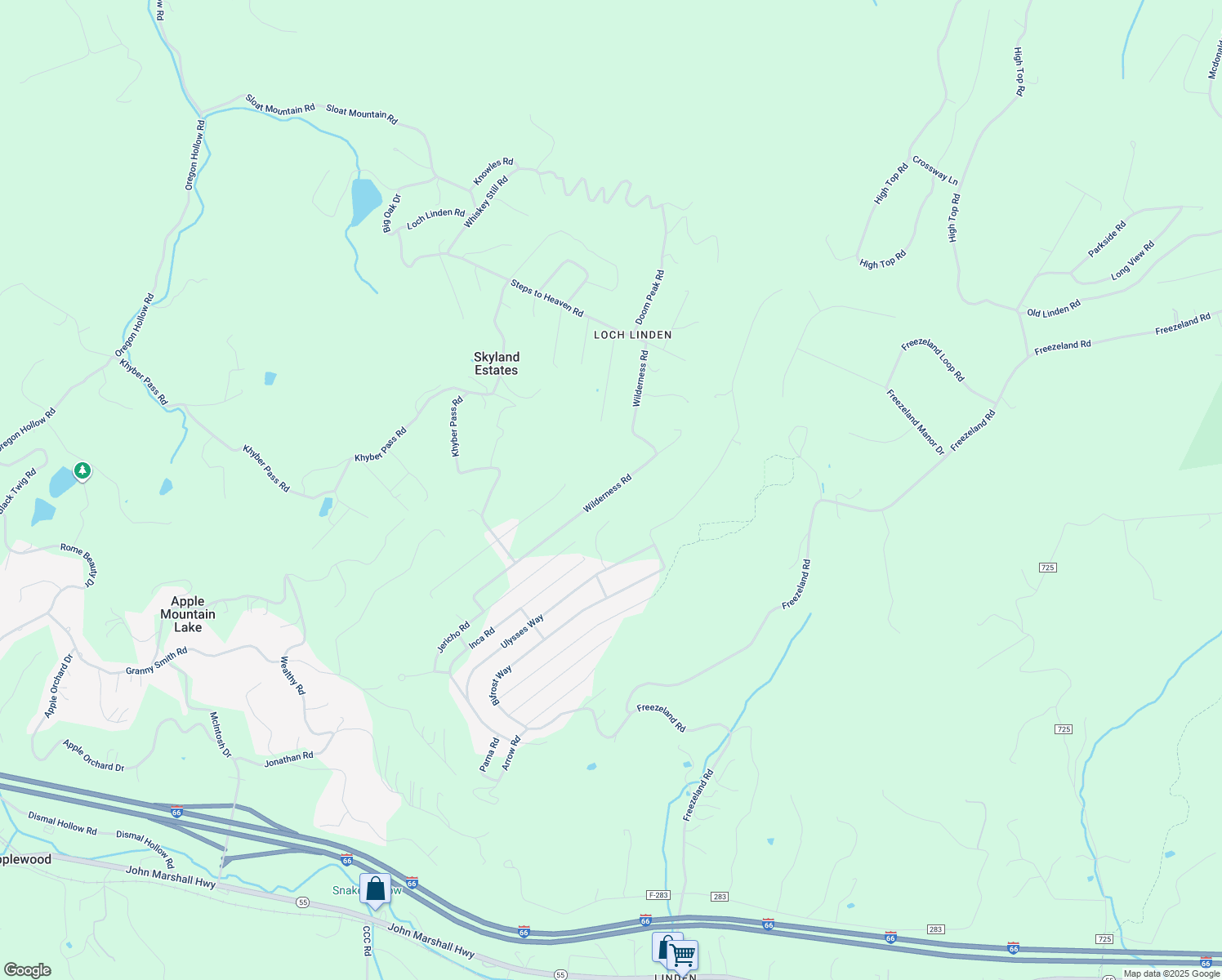 map of restaurants, bars, coffee shops, grocery stores, and more near 540 Wilderness Road in Linden