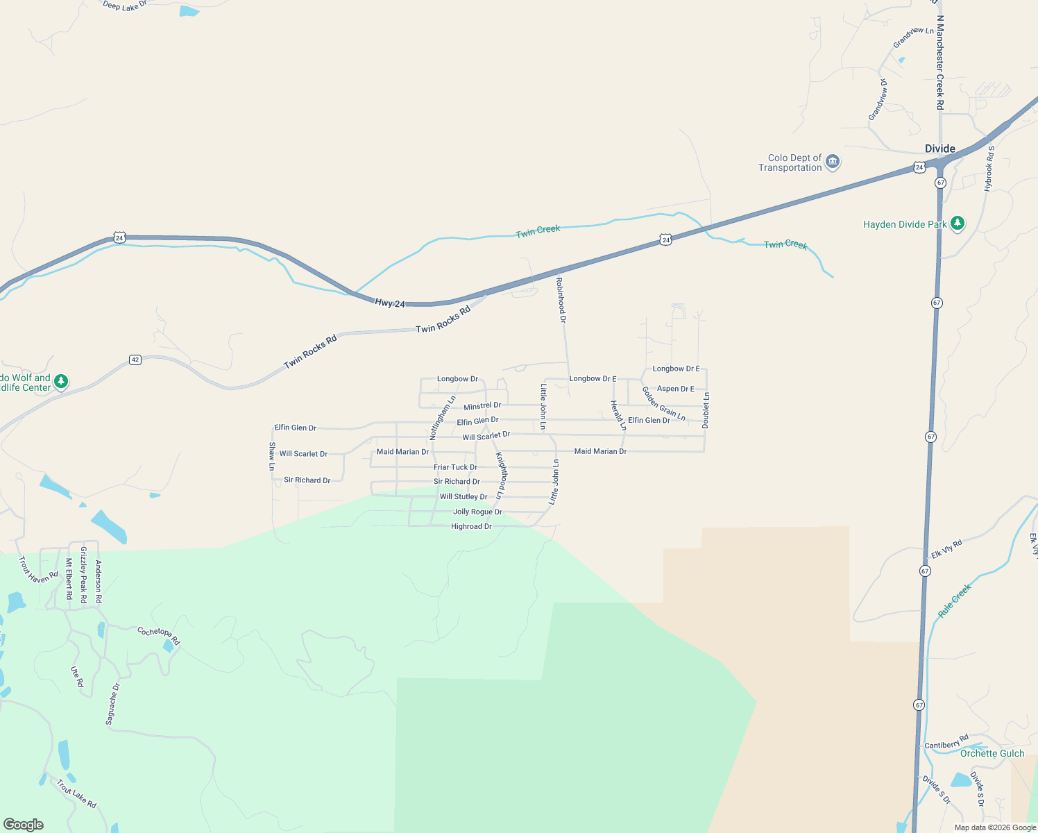 map of restaurants, bars, coffee shops, grocery stores, and more near 841 Elfin Glen Drive in Divide