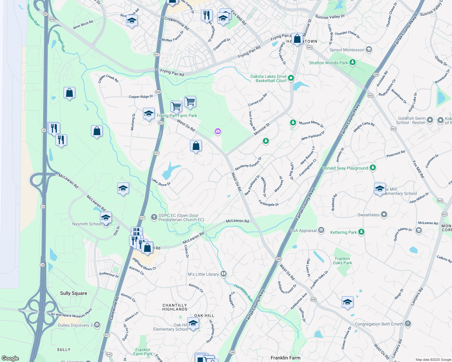 map of restaurants, bars, coffee shops, grocery stores, and more near 2782 Middleton Farm Ct in Herndon
