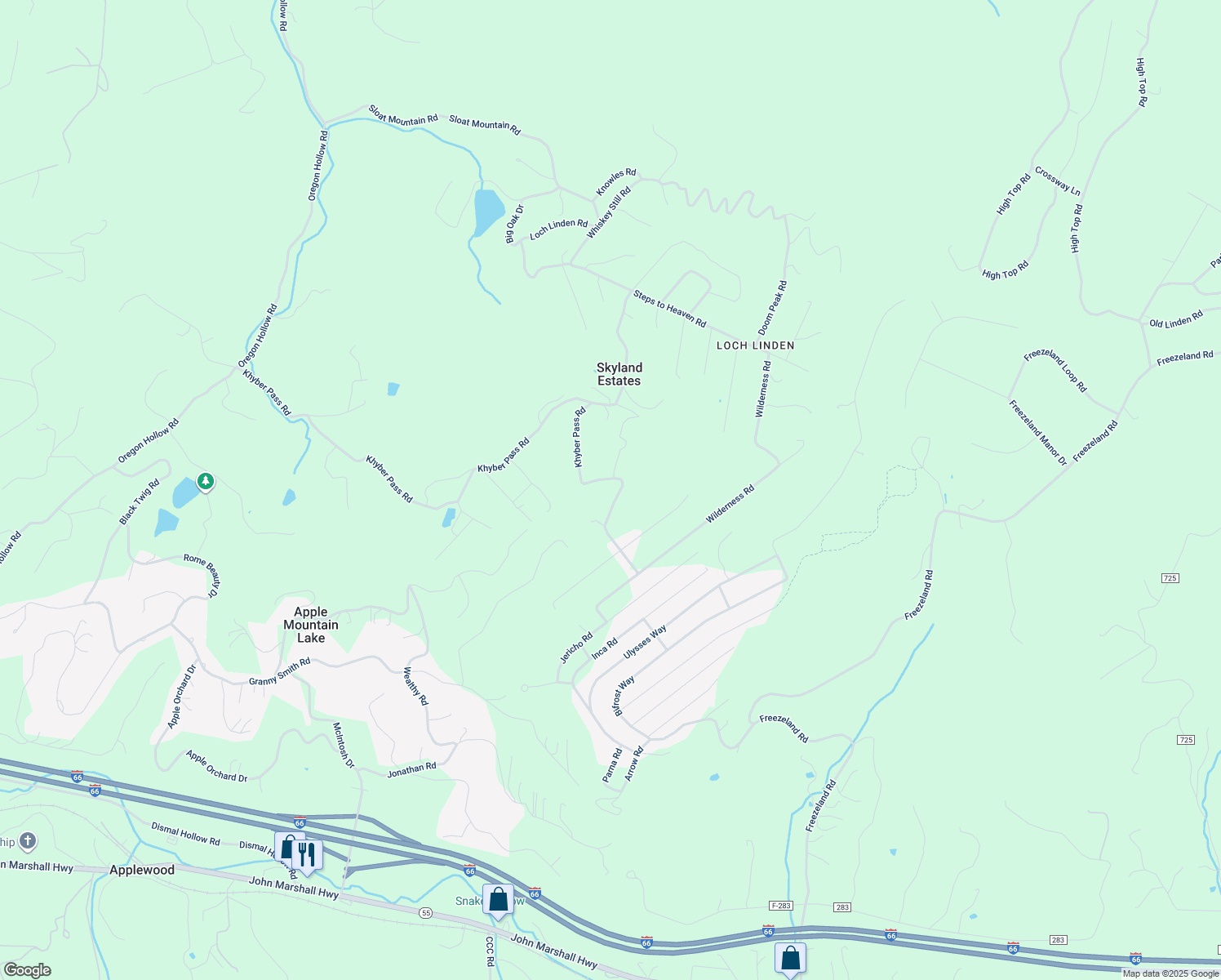 map of restaurants, bars, coffee shops, grocery stores, and more near 1720 Khyber Pass Road in Linden