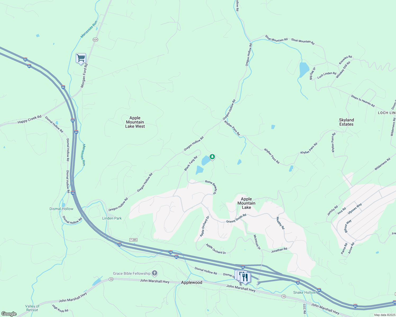 map of restaurants, bars, coffee shops, grocery stores, and more near 420 Black Twig Road in Linden