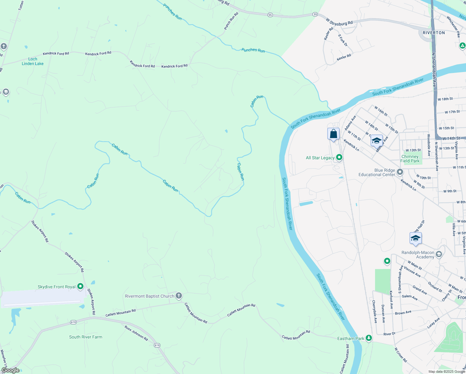 map of restaurants, bars, coffee shops, grocery stores, and more near 297 Cedar Mountain Lane in Front Royal