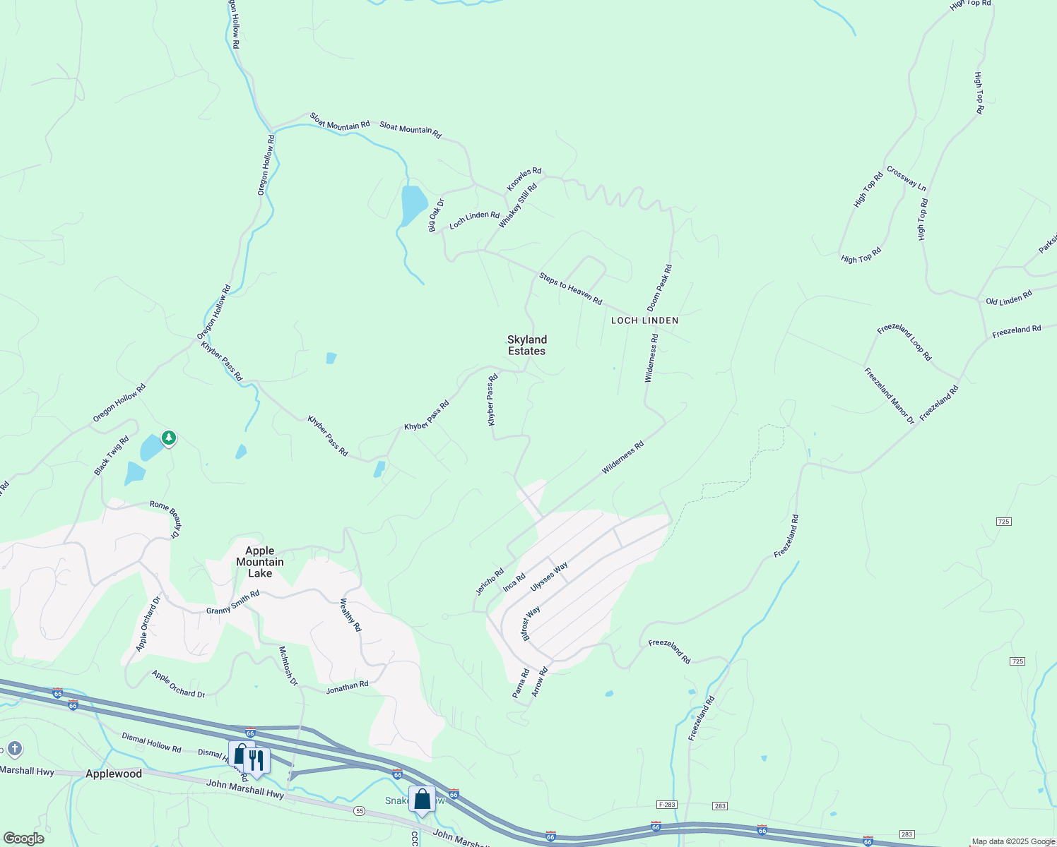 map of restaurants, bars, coffee shops, grocery stores, and more near 1641 Khyber Pass Road in Linden