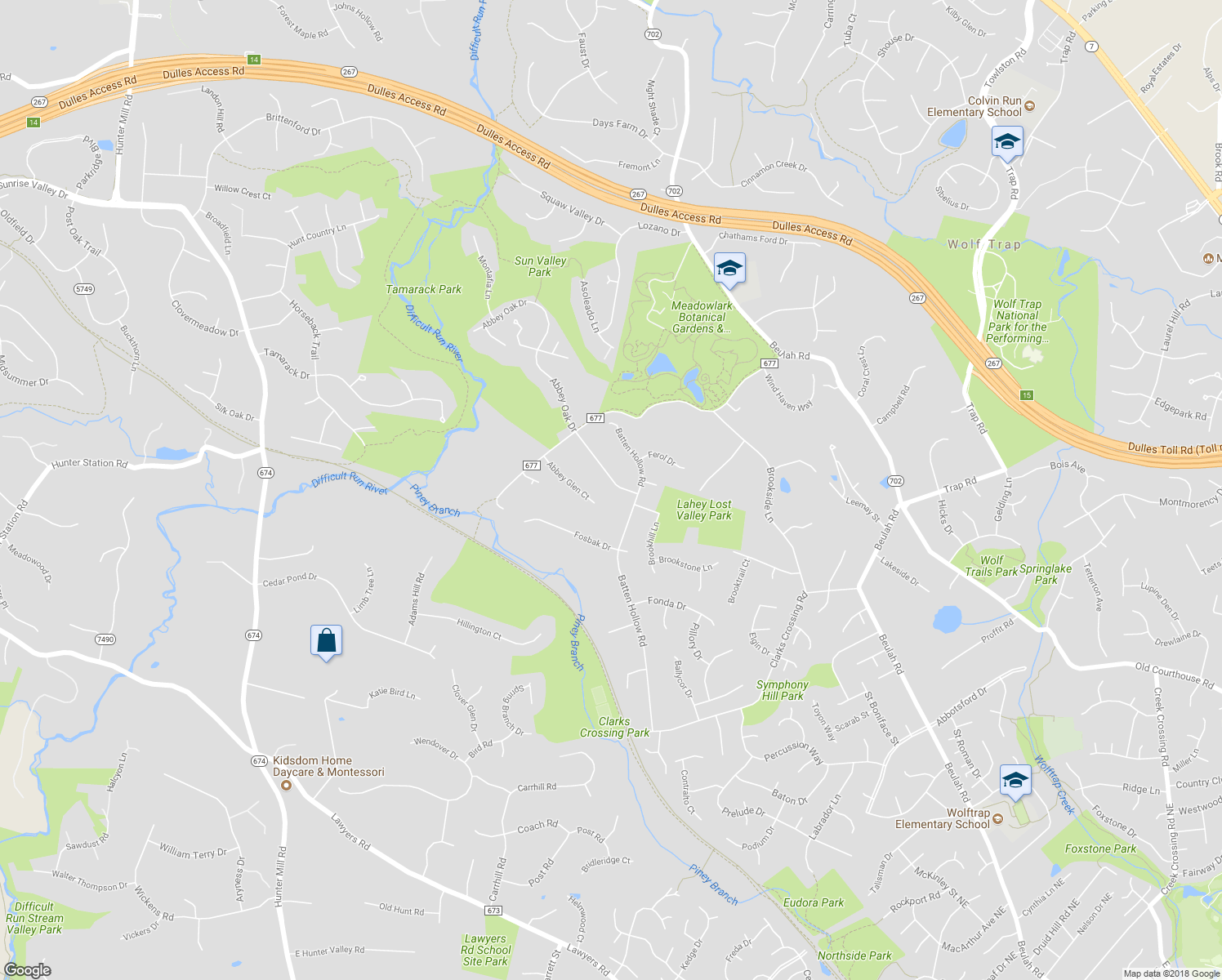 map of restaurants, bars, coffee shops, grocery stores, and more near 1818 Abbey Oak Drive in Vienna