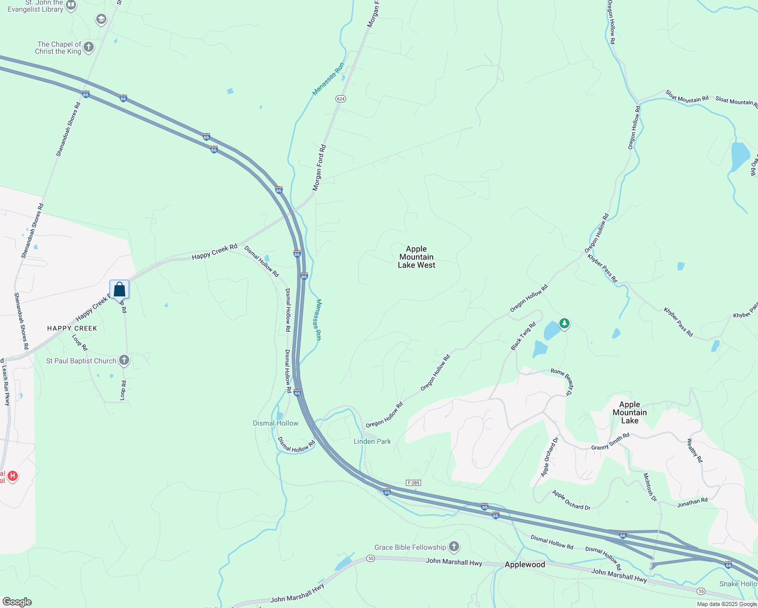 map of restaurants, bars, coffee shops, grocery stores, and more near 409 Applewood Drive in Front Royal