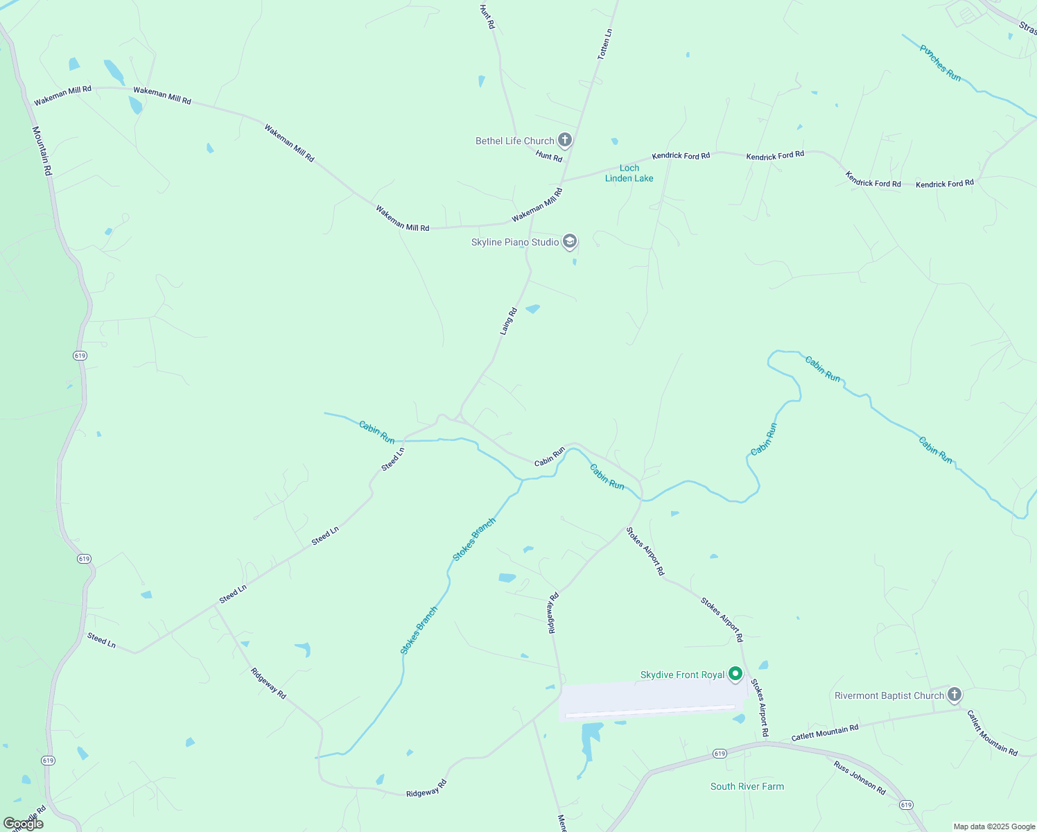 map of restaurants, bars, coffee shops, grocery stores, and more near 158 Silas Lane in Front Royal