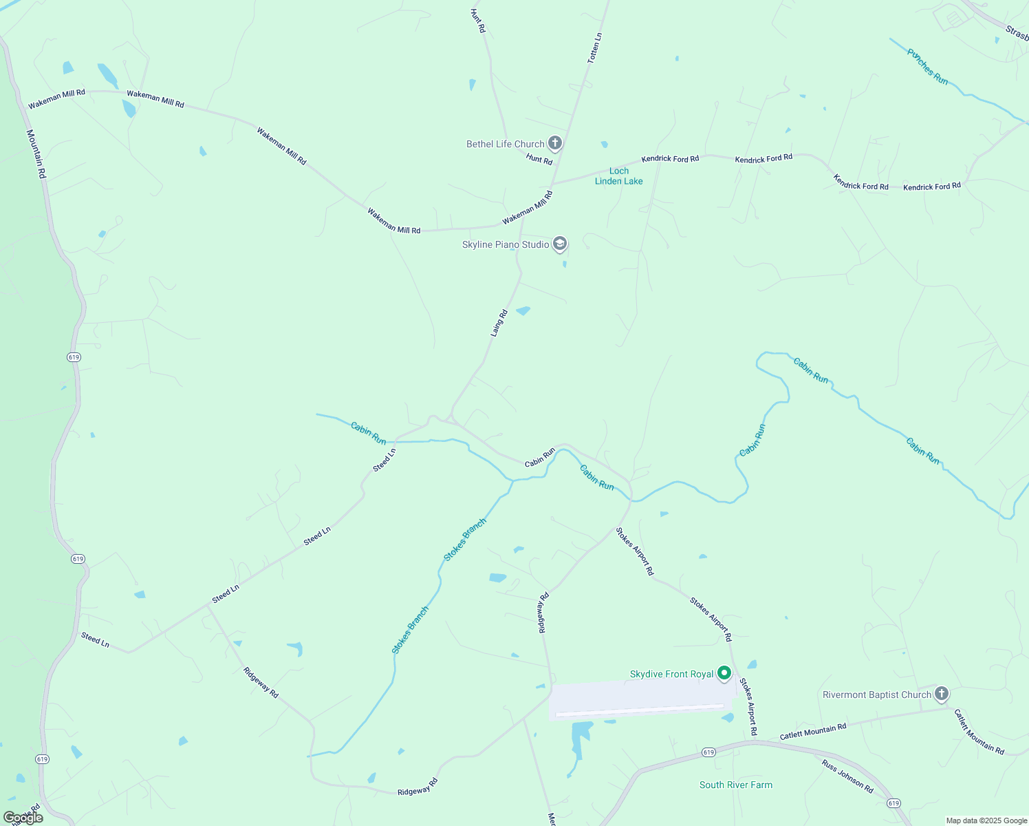 map of restaurants, bars, coffee shops, grocery stores, and more near 158 Silas Lane in Front Royal