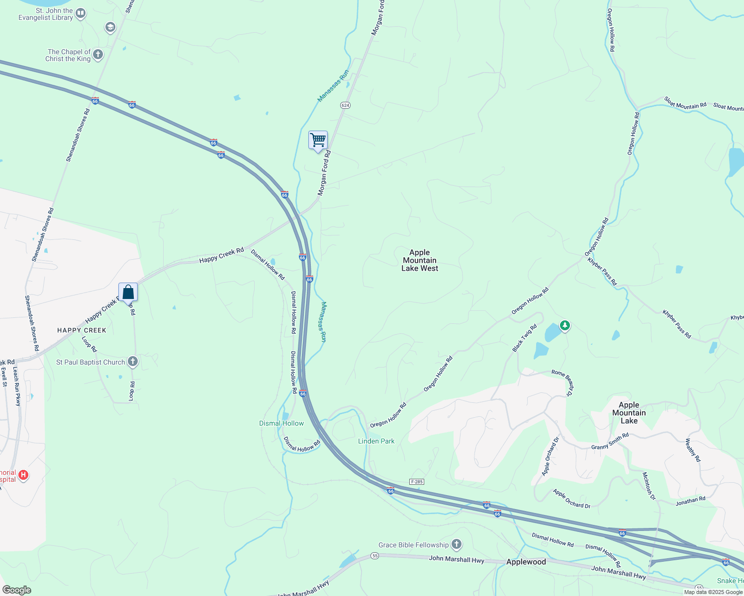 map of restaurants, bars, coffee shops, grocery stores, and more near 22 Brandy Road in Front Royal