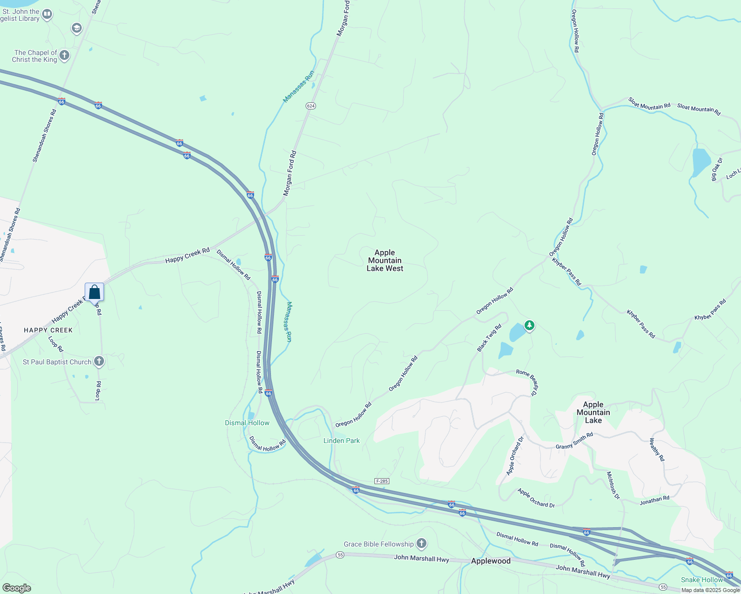 map of restaurants, bars, coffee shops, grocery stores, and more near 487 Applewood Drive in Front Royal