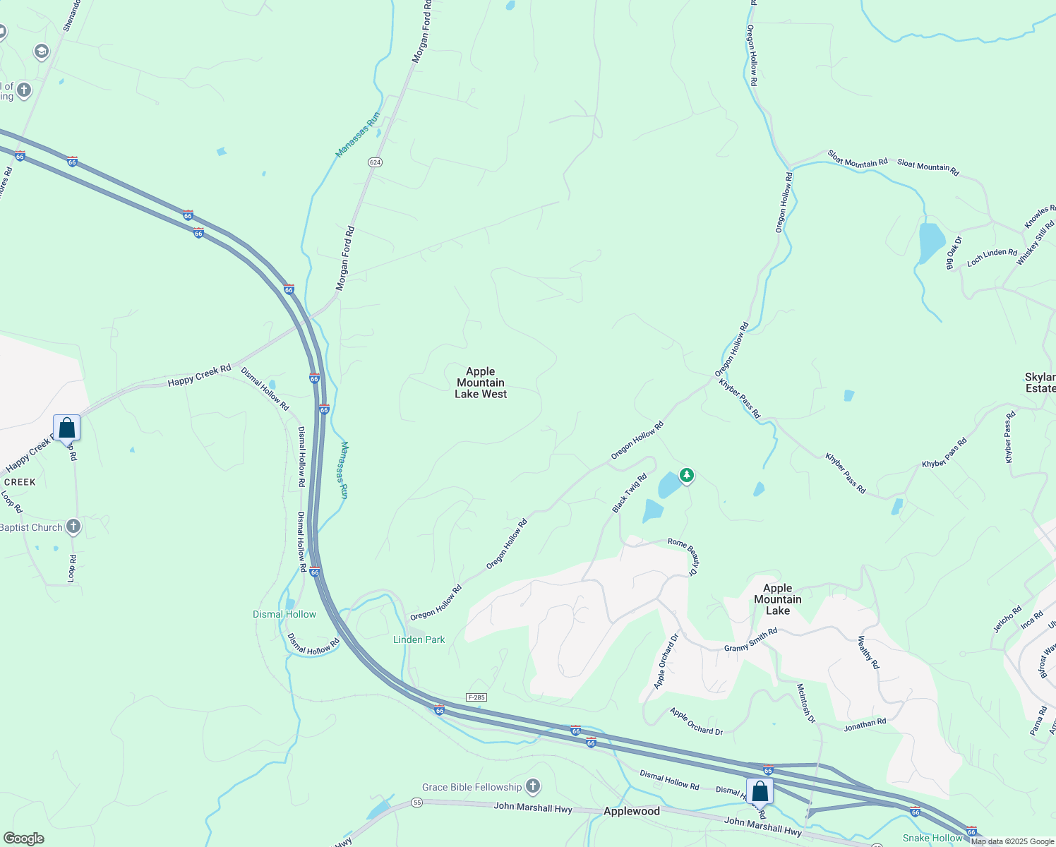 map of restaurants, bars, coffee shops, grocery stores, and more near 747 Applewood Drive in Front Royal
