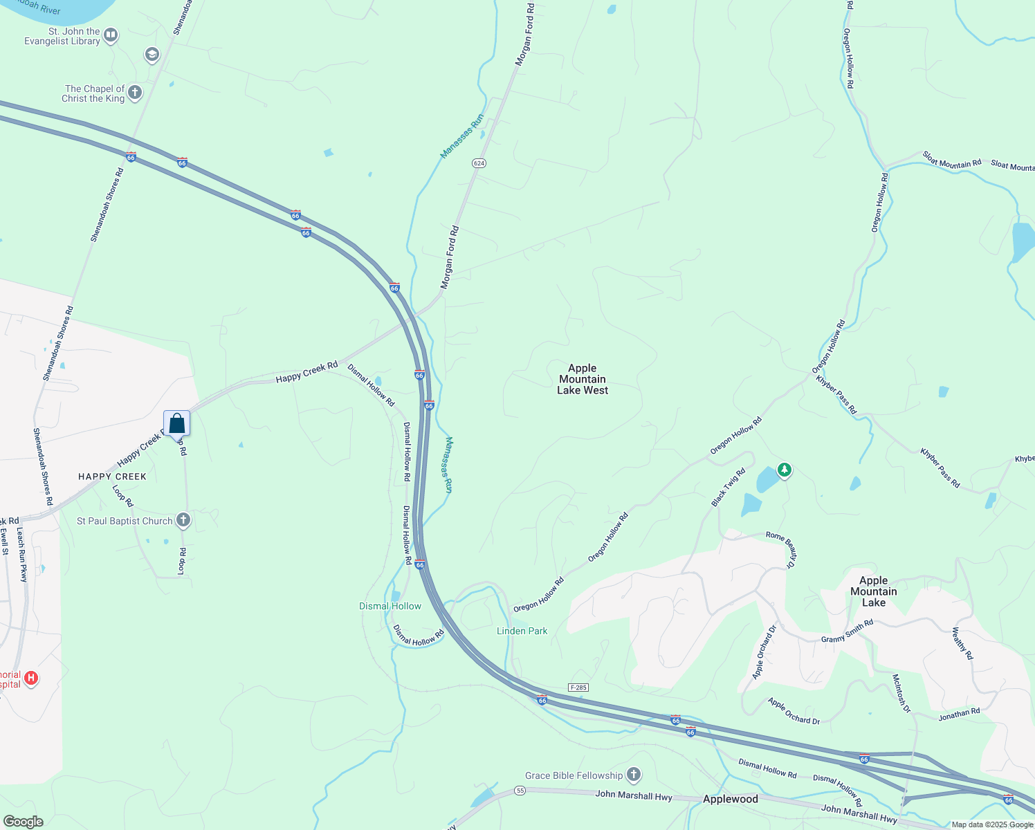 map of restaurants, bars, coffee shops, grocery stores, and more near 60 Brandy Road in Front Royal