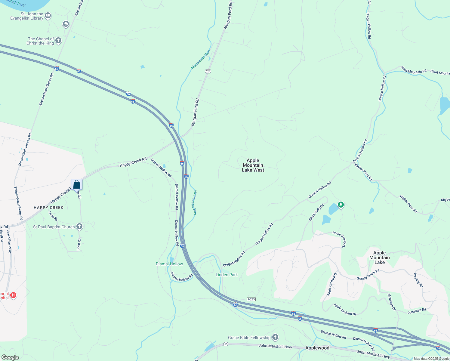 map of restaurants, bars, coffee shops, grocery stores, and more near 60 Brandy Road in Front Royal