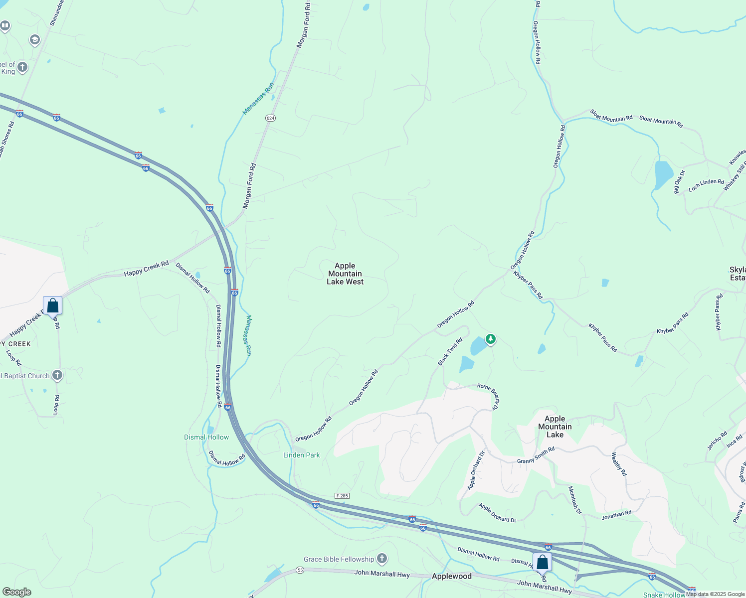 map of restaurants, bars, coffee shops, grocery stores, and more near 747 Applewood Drive in Front Royal