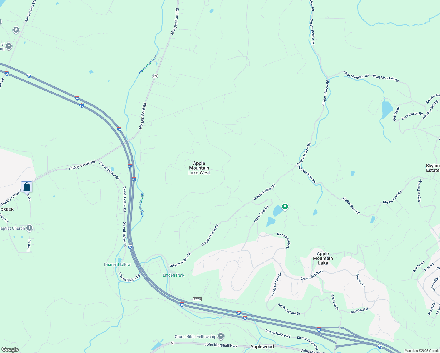 map of restaurants, bars, coffee shops, grocery stores, and more near 839 Applewood Drive in Front Royal
