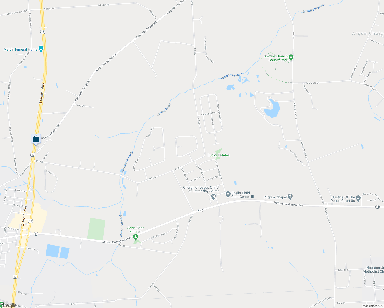 map of restaurants, bars, coffee shops, grocery stores, and more near 629 Jefferson Woods Drive in Harrington