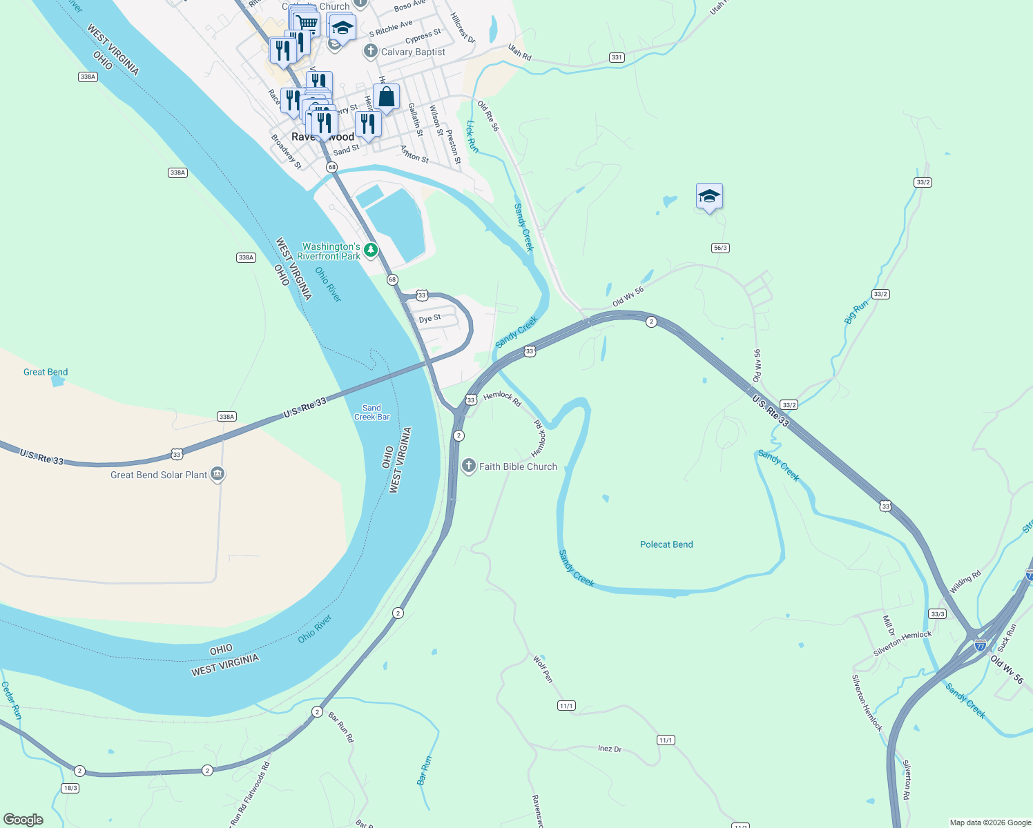 map of restaurants, bars, coffee shops, grocery stores, and more near 3225 Hemlock Road in Ravenswood