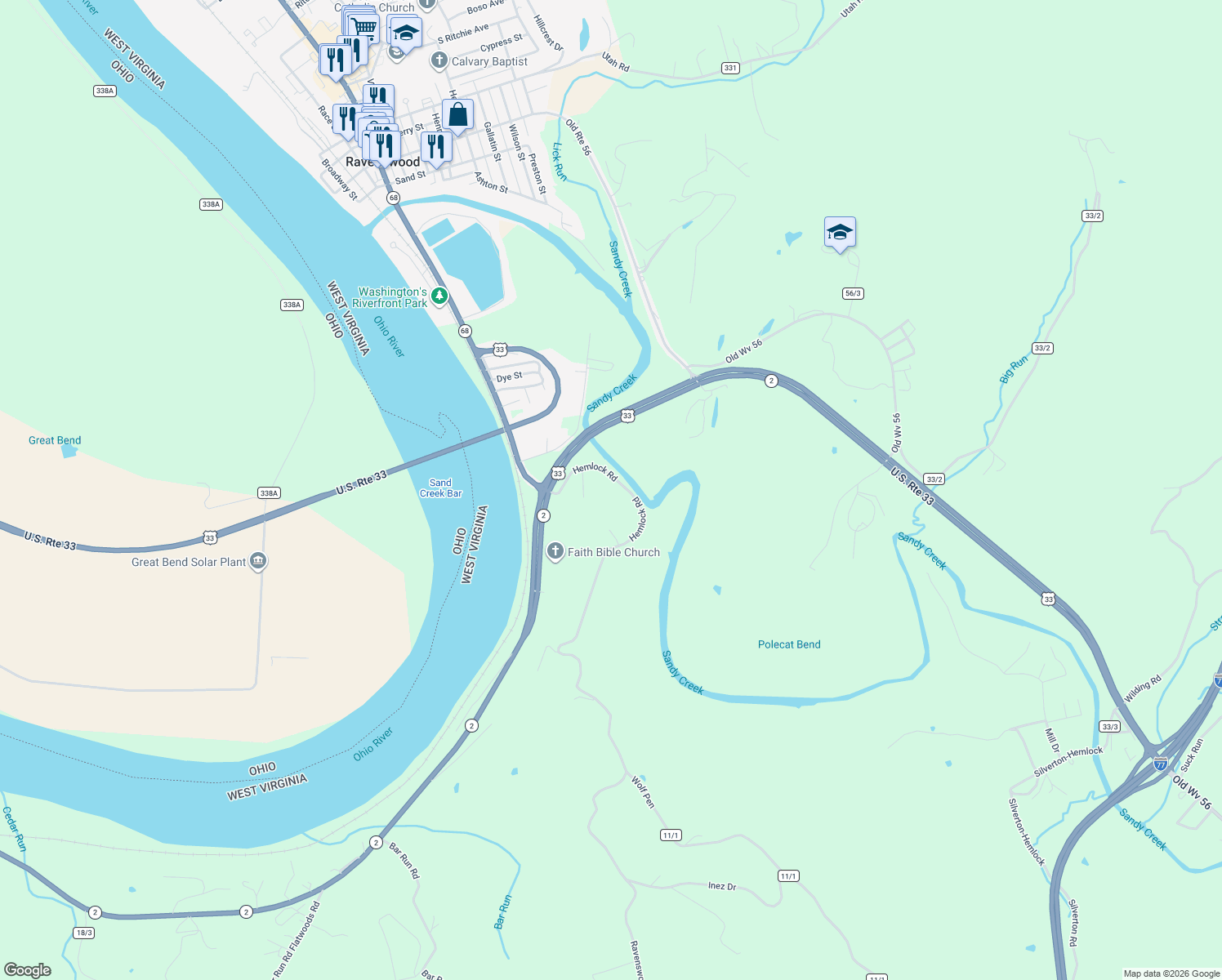map of restaurants, bars, coffee shops, grocery stores, and more near 3225 Hemlock Road in Ravenswood