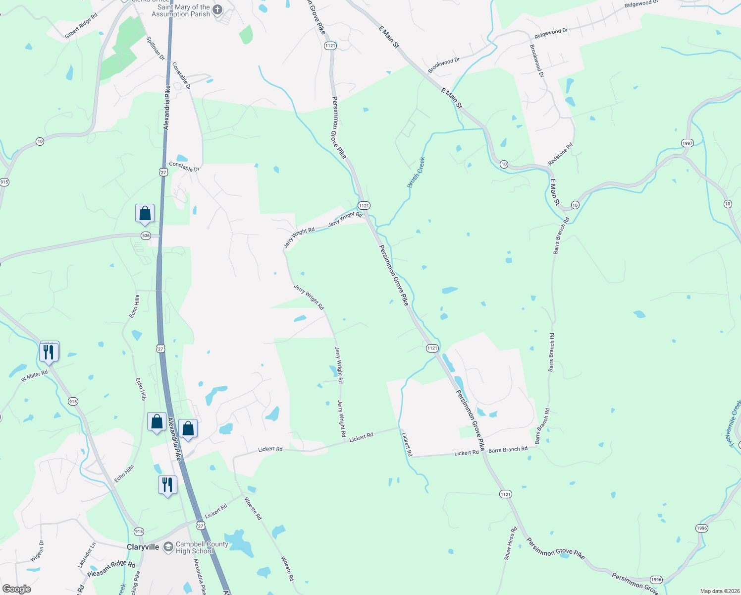 map of restaurants, bars, coffee shops, grocery stores, and more near 9060 Persimmon Grove Pike in Alexandria