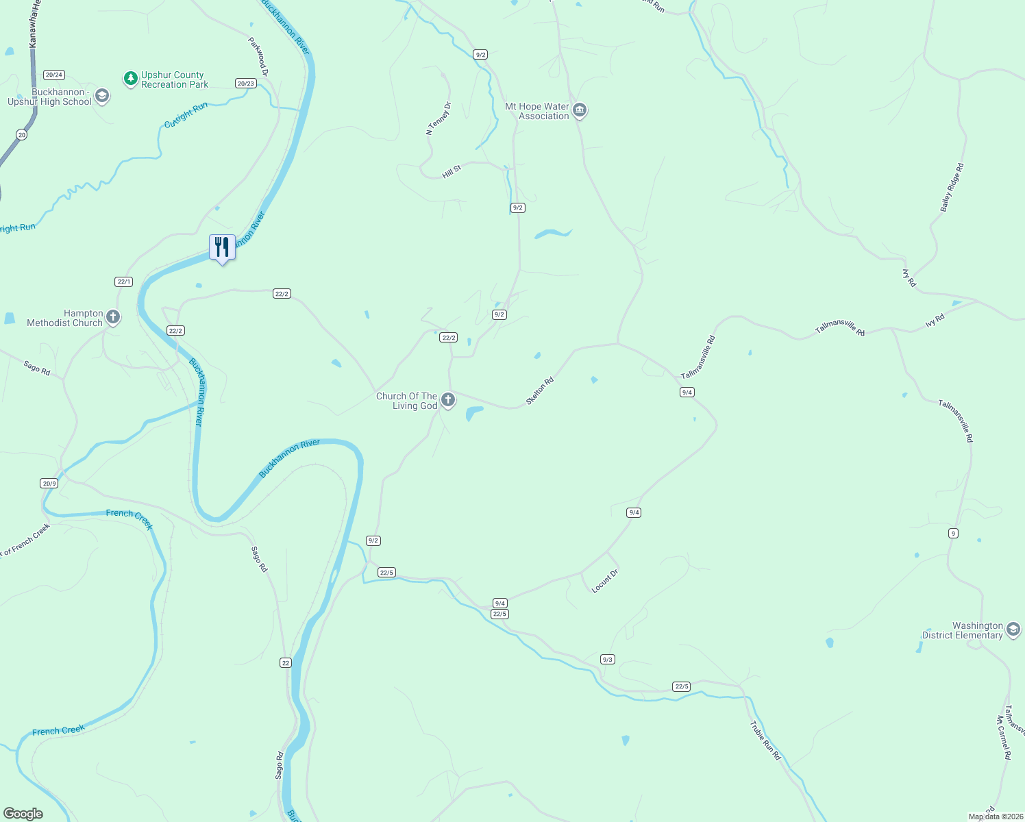 map of restaurants, bars, coffee shops, grocery stores, and more near 440 Skelton Road in Buckhannon