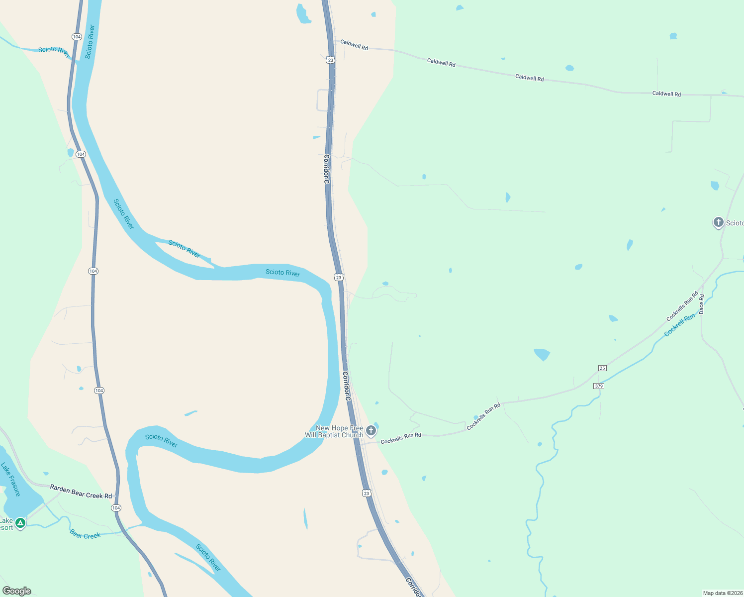 map of restaurants, bars, coffee shops, grocery stores, and more near 14870 Blake Man Road in Lucasville