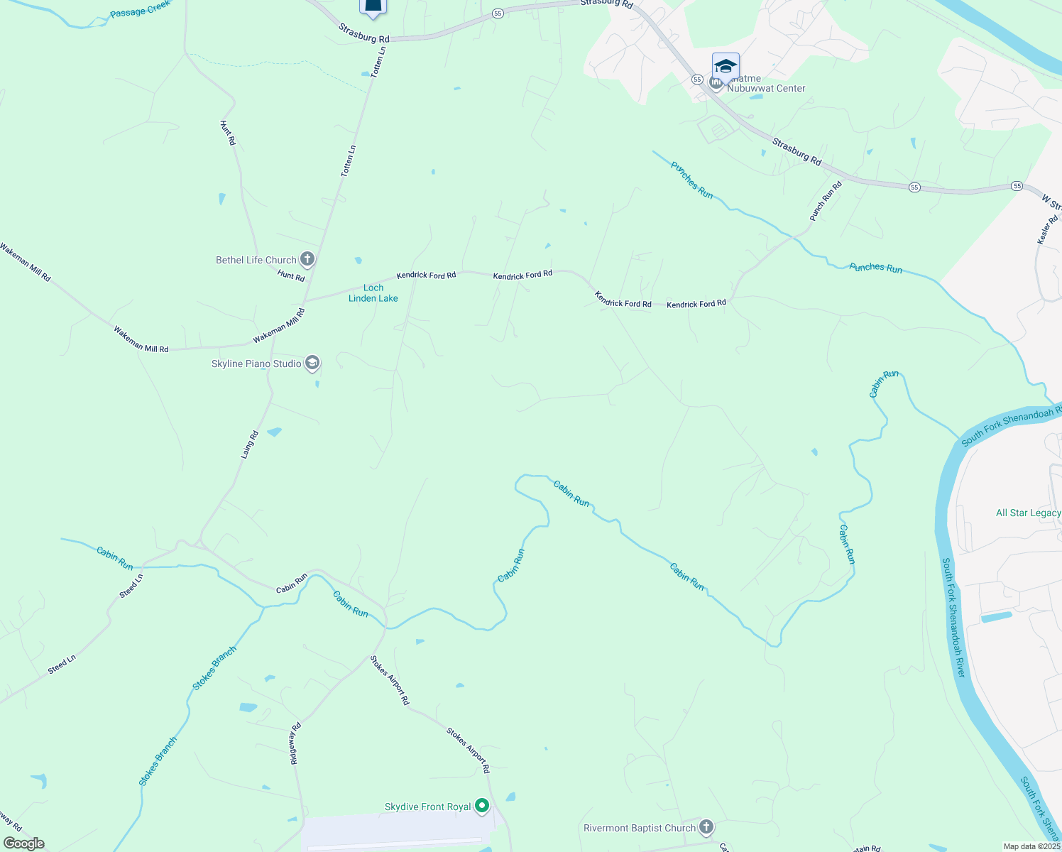 map of restaurants, bars, coffee shops, grocery stores, and more near Timber Ridge Drive in Front Royal