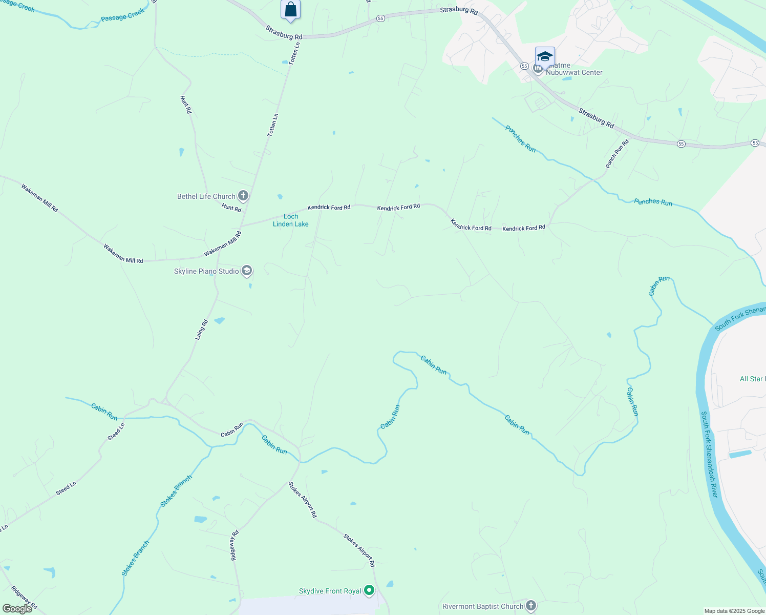 map of restaurants, bars, coffee shops, grocery stores, and more near 481 Timber Ridge Drive in Front Royal