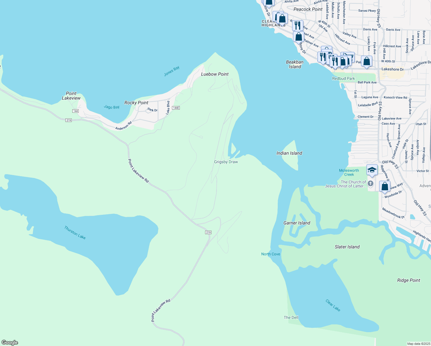 map of restaurants, bars, coffee shops, grocery stores, and more near 6151 Sunrise Drive in Lower Lake