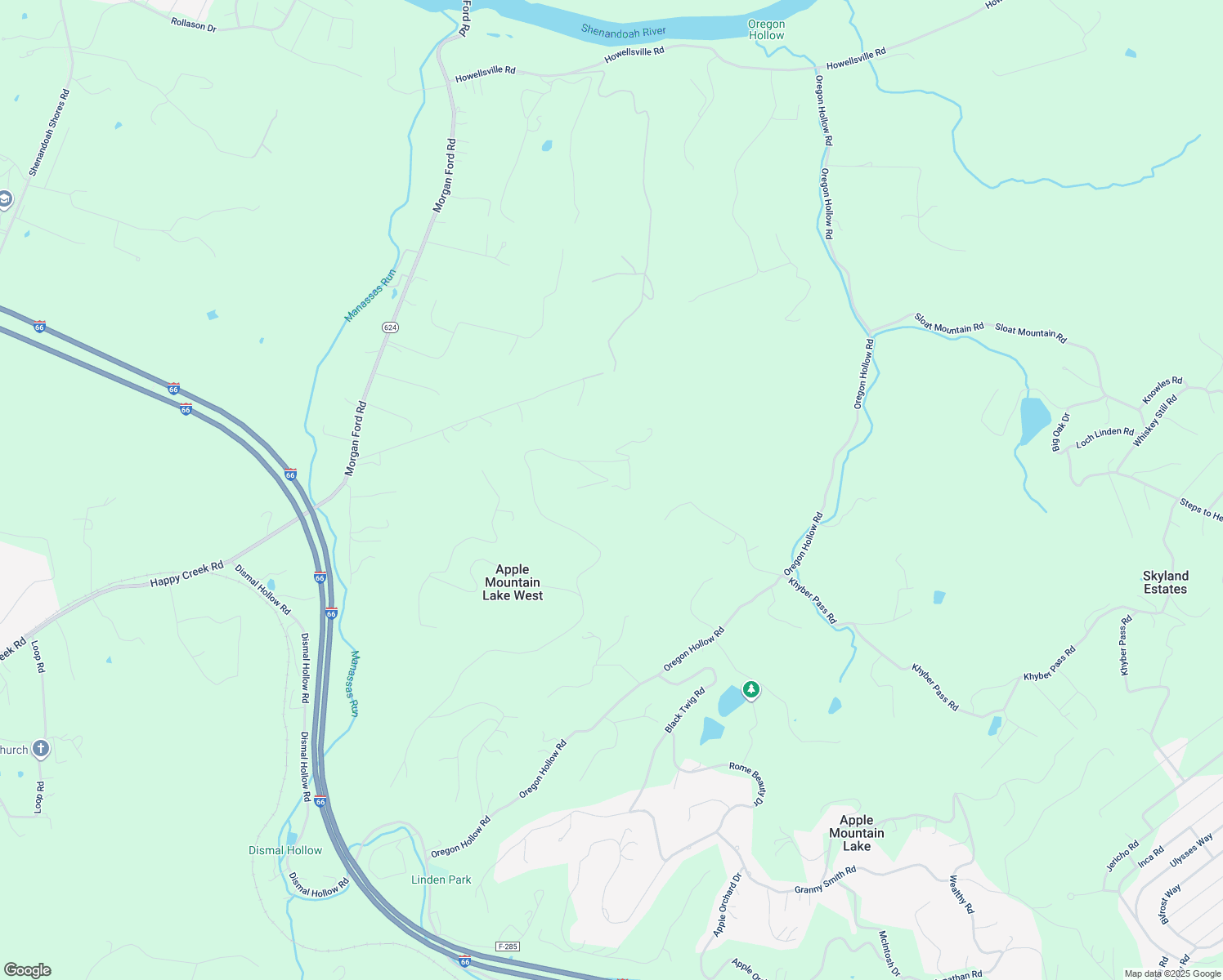 map of restaurants, bars, coffee shops, grocery stores, and more near 1634 Applewood Drive in Front Royal