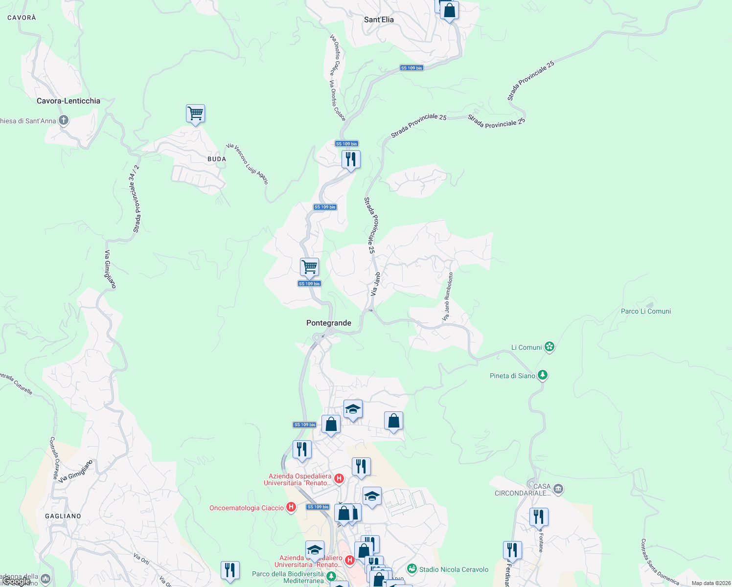 map of restaurants, bars, coffee shops, grocery stores, and more near 15 Contrada Janò in Catanzaro