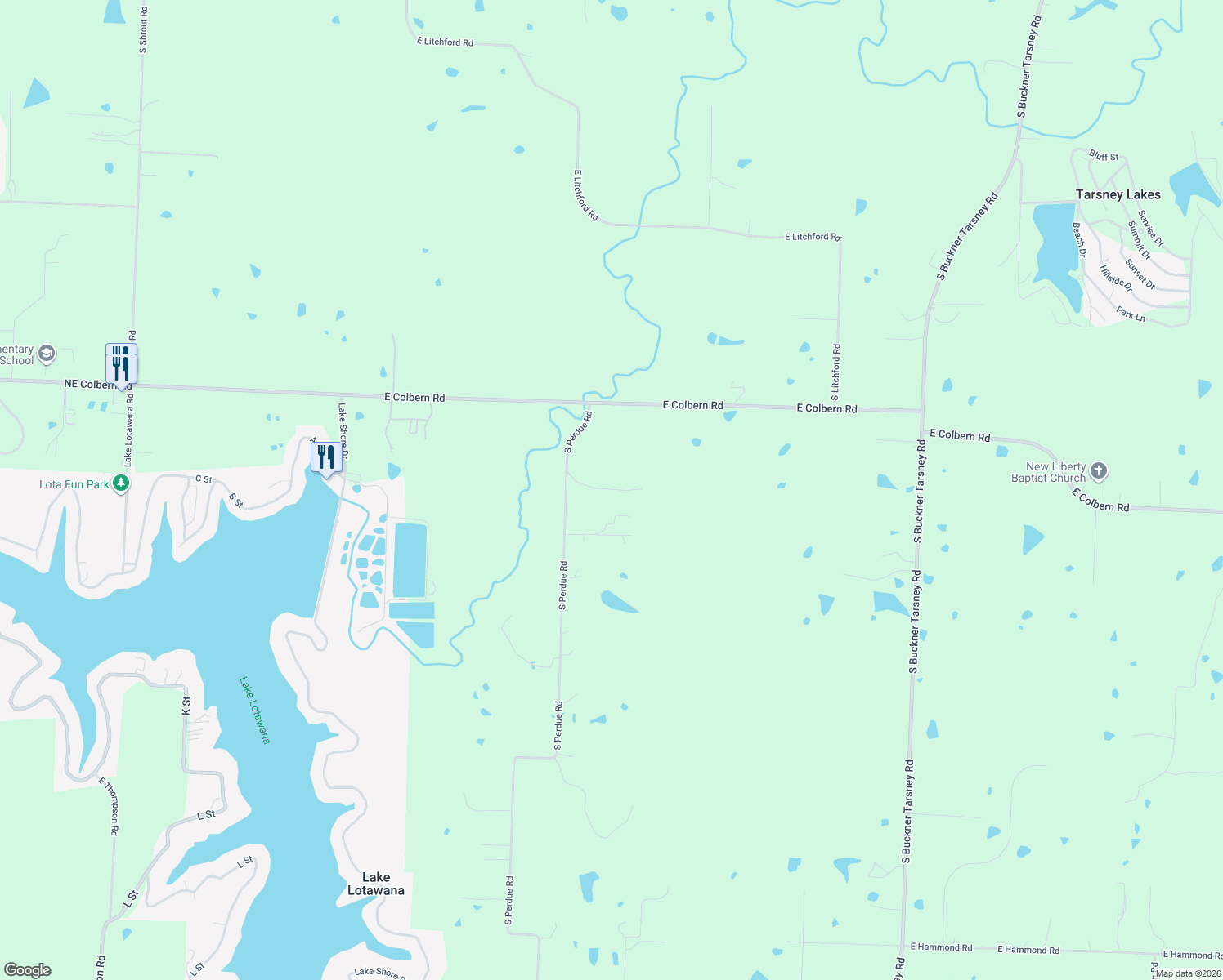 map of restaurants, bars, coffee shops, grocery stores, and more near 9701 South Perdue Road in Grain Valley