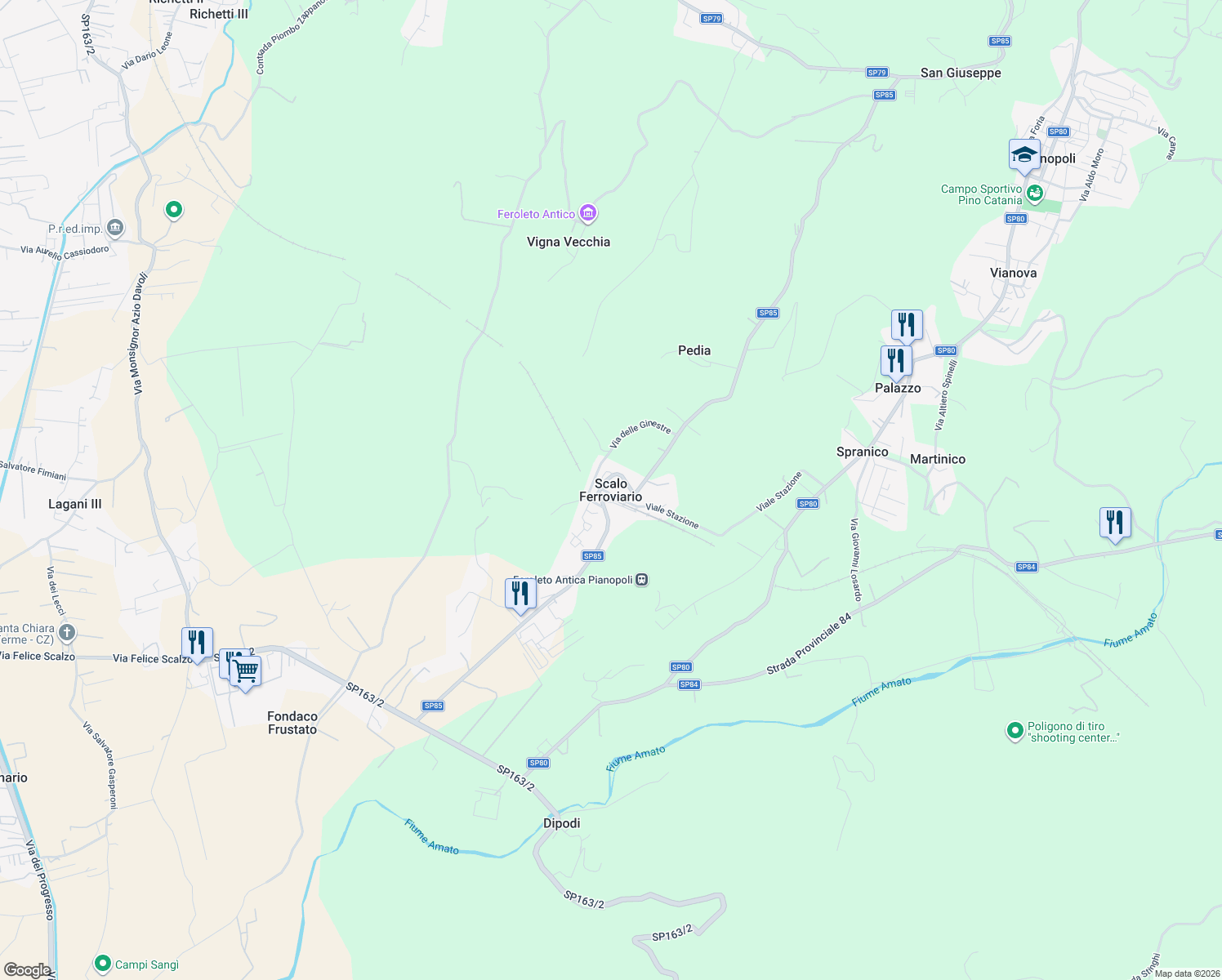 map of restaurants, bars, coffee shops, grocery stores, and more near 371 Via Masserie in Provincia di Catanzaro