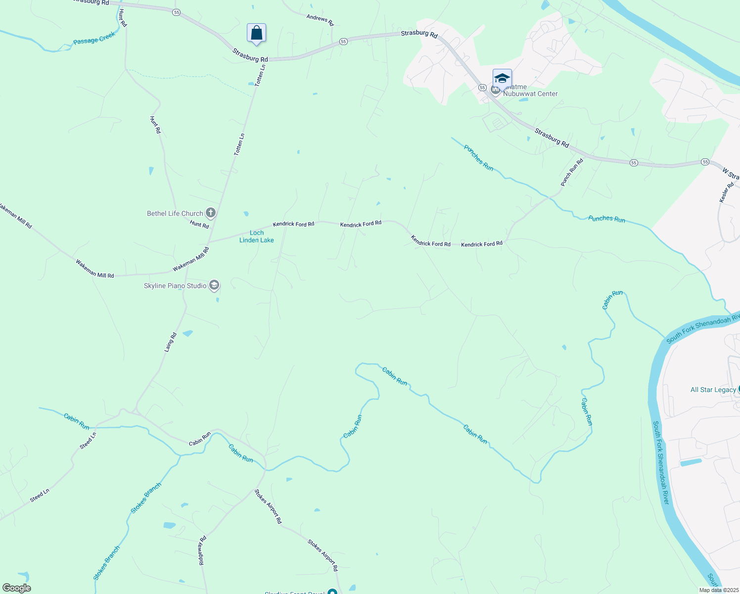 map of restaurants, bars, coffee shops, grocery stores, and more near 54 Maywood Drive in Front Royal