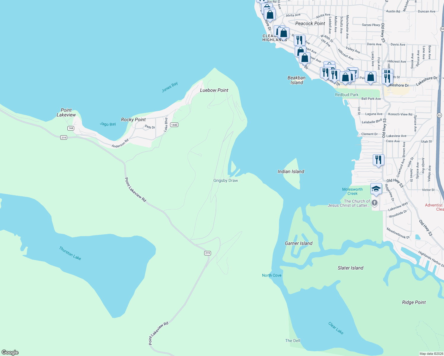 map of restaurants, bars, coffee shops, grocery stores, and more near 5935 Sunrise Court in Lower Lake
