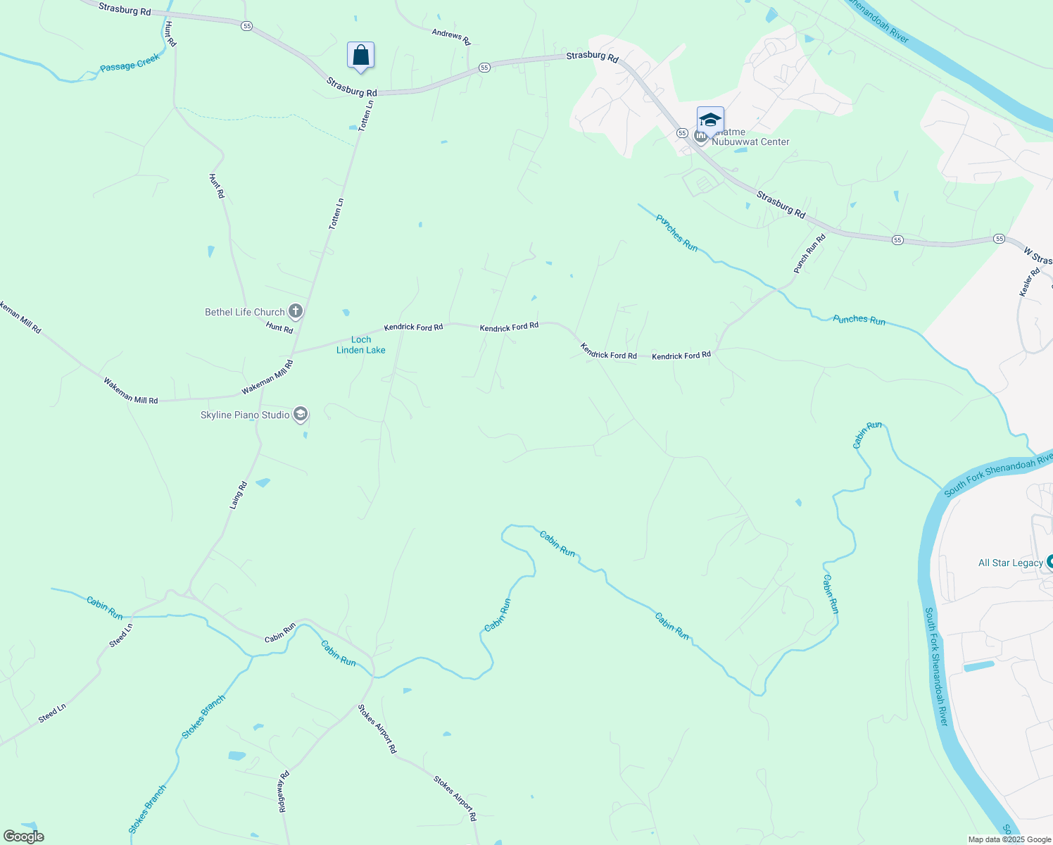 map of restaurants, bars, coffee shops, grocery stores, and more near 54 Maywood Drive in Front Royal