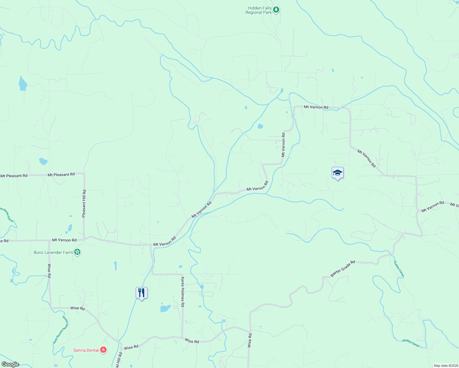 map of restaurants, bars, coffee shops, grocery stores, and more near 7045 Mount Vernon Road in Auburn
