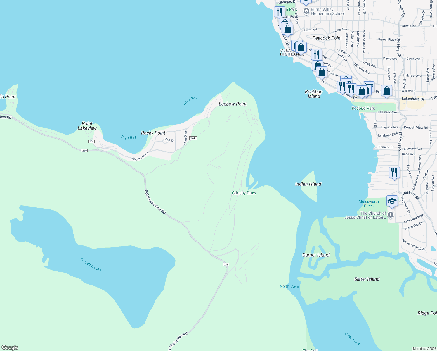 map of restaurants, bars, coffee shops, grocery stores, and more near 13350 Point Lakeview Road in Lower Lake