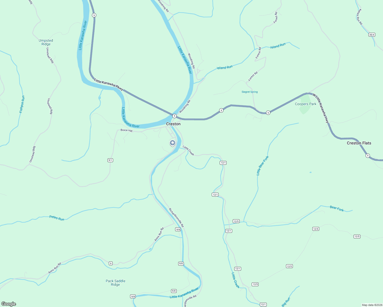 map of restaurants, bars, coffee shops, grocery stores, and more near 53 West Fork Road in Creston
