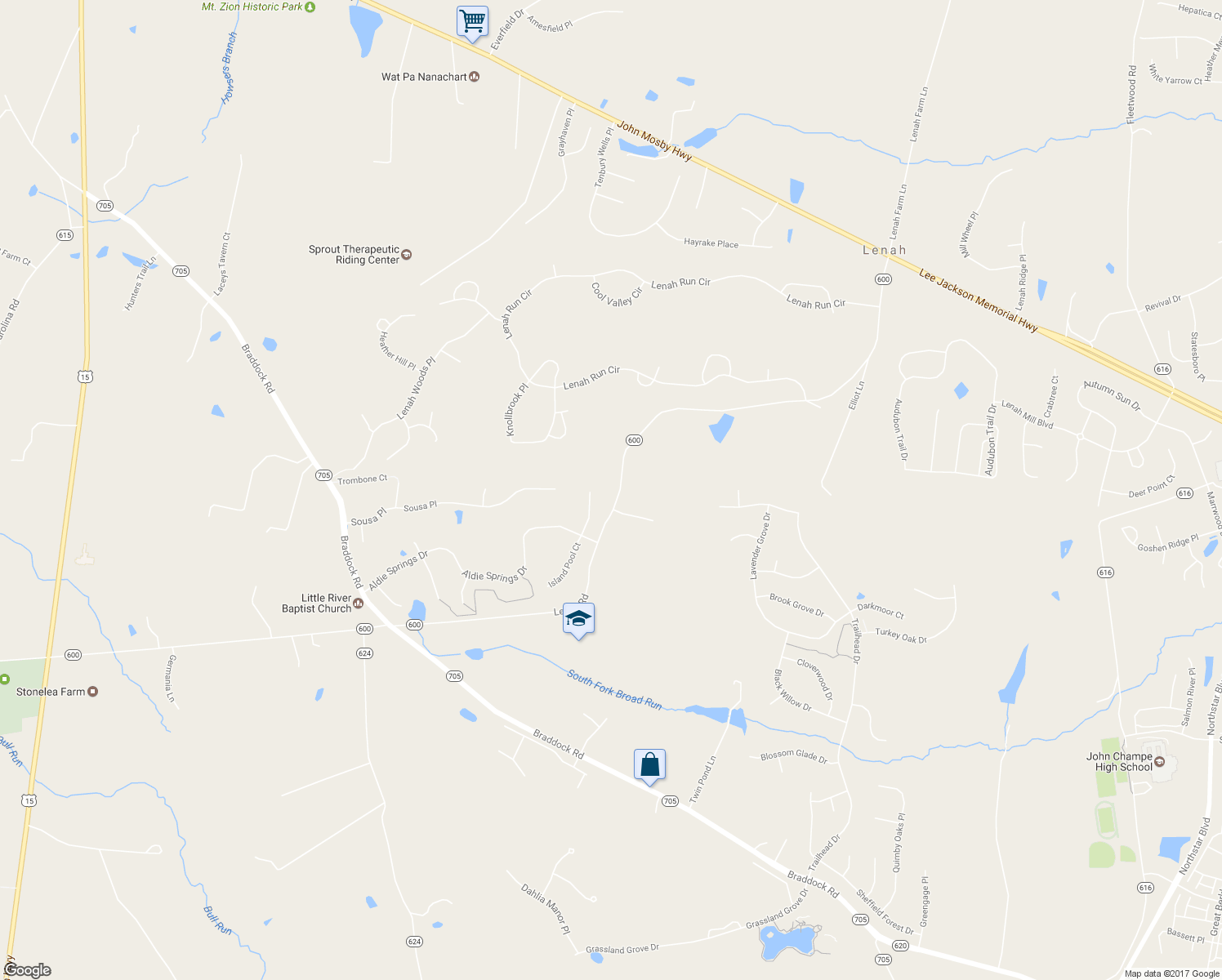 map of restaurants, bars, coffee shops, grocery stores, and more near 24503 Lenah Road in Aldie