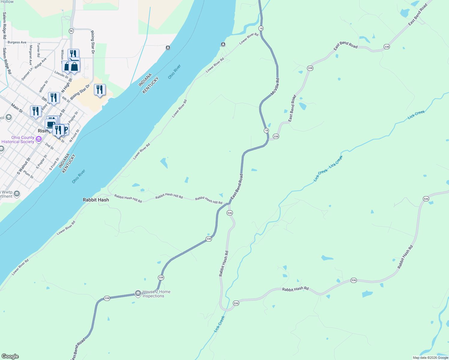 map of restaurants, bars, coffee shops, grocery stores, and more near 9917 East Bend Road in Burlington