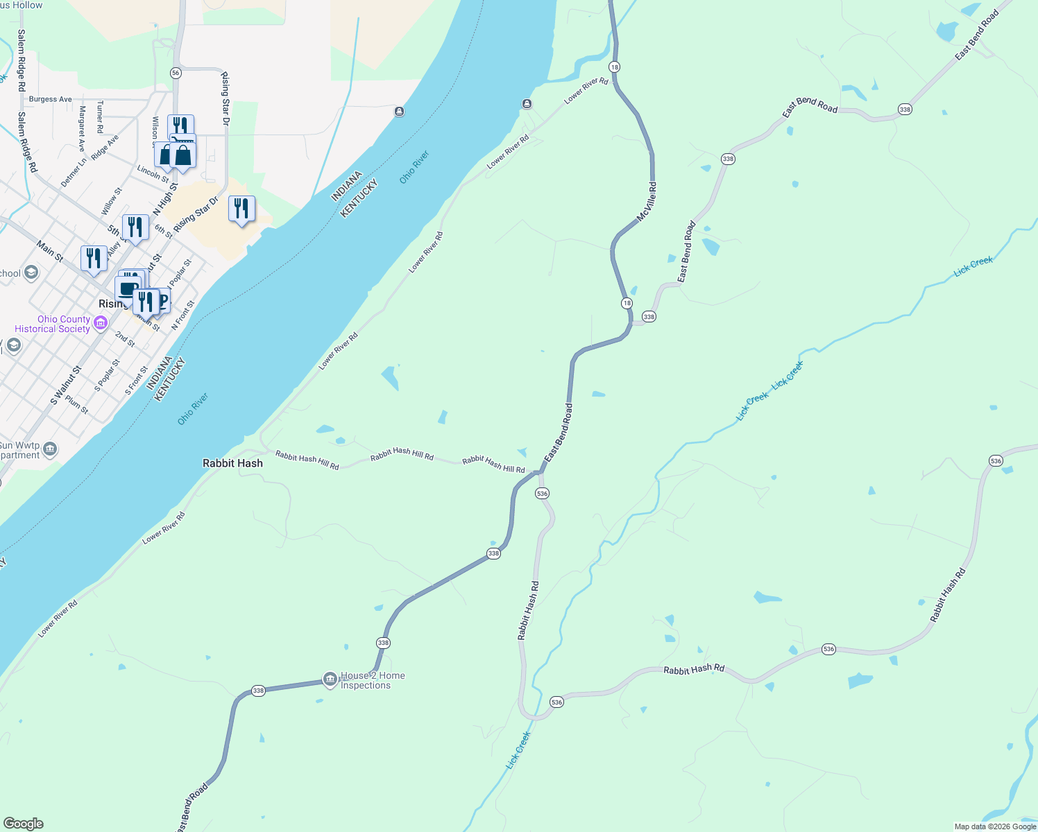 map of restaurants, bars, coffee shops, grocery stores, and more near 9917 East Bend Road in Burlington