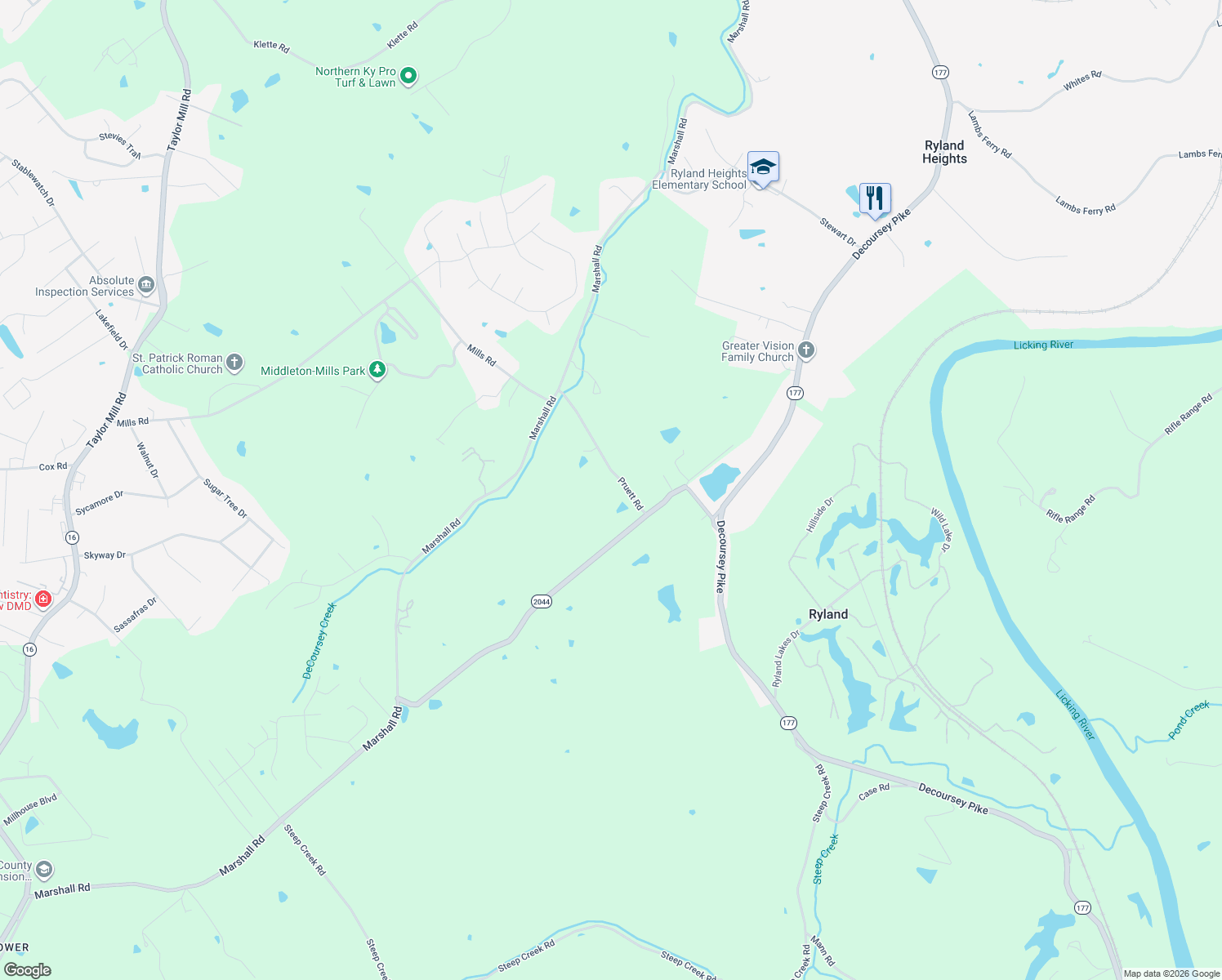 map of restaurants, bars, coffee shops, grocery stores, and more near 3833 Pruett Road in Covington