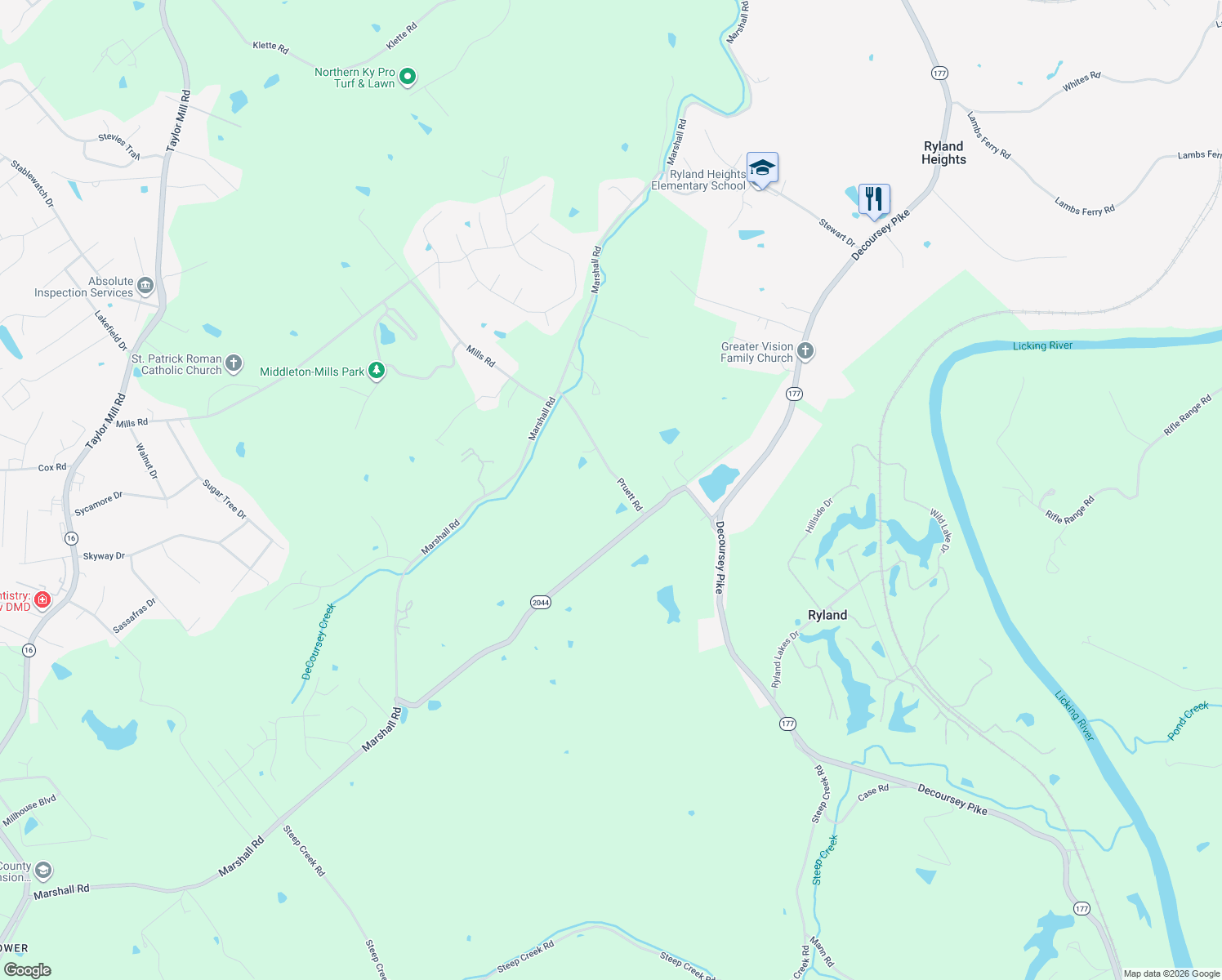 map of restaurants, bars, coffee shops, grocery stores, and more near 3833 Pruett Road in Covington