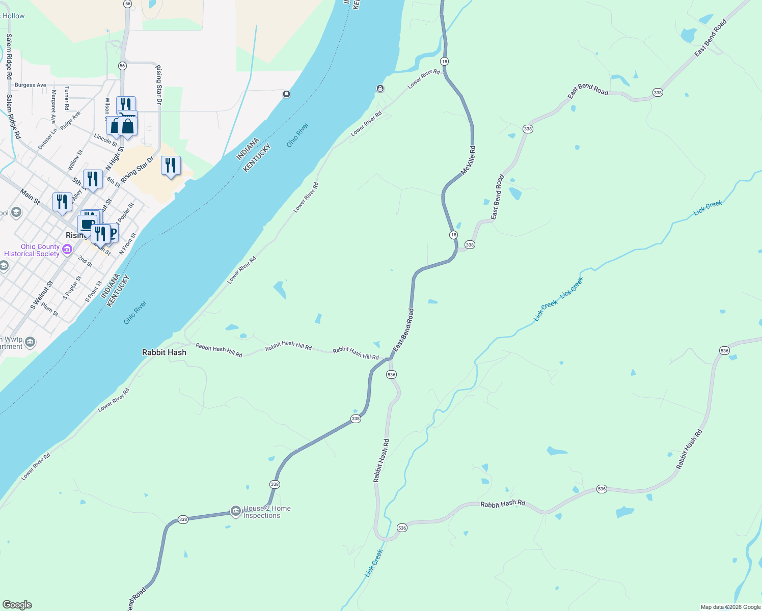 map of restaurants, bars, coffee shops, grocery stores, and more near 9923 East Bend Road in Burlington