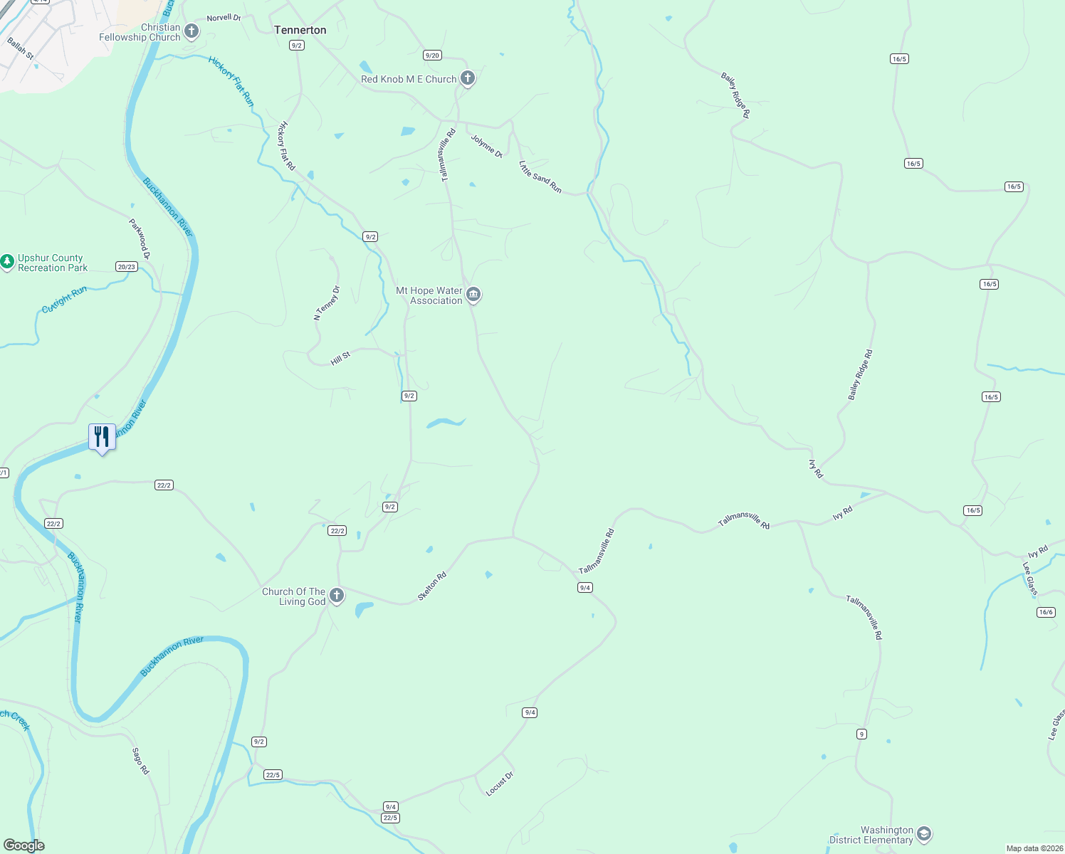 map of restaurants, bars, coffee shops, grocery stores, and more near 2397 Tallmansville Road in Buckhannon
